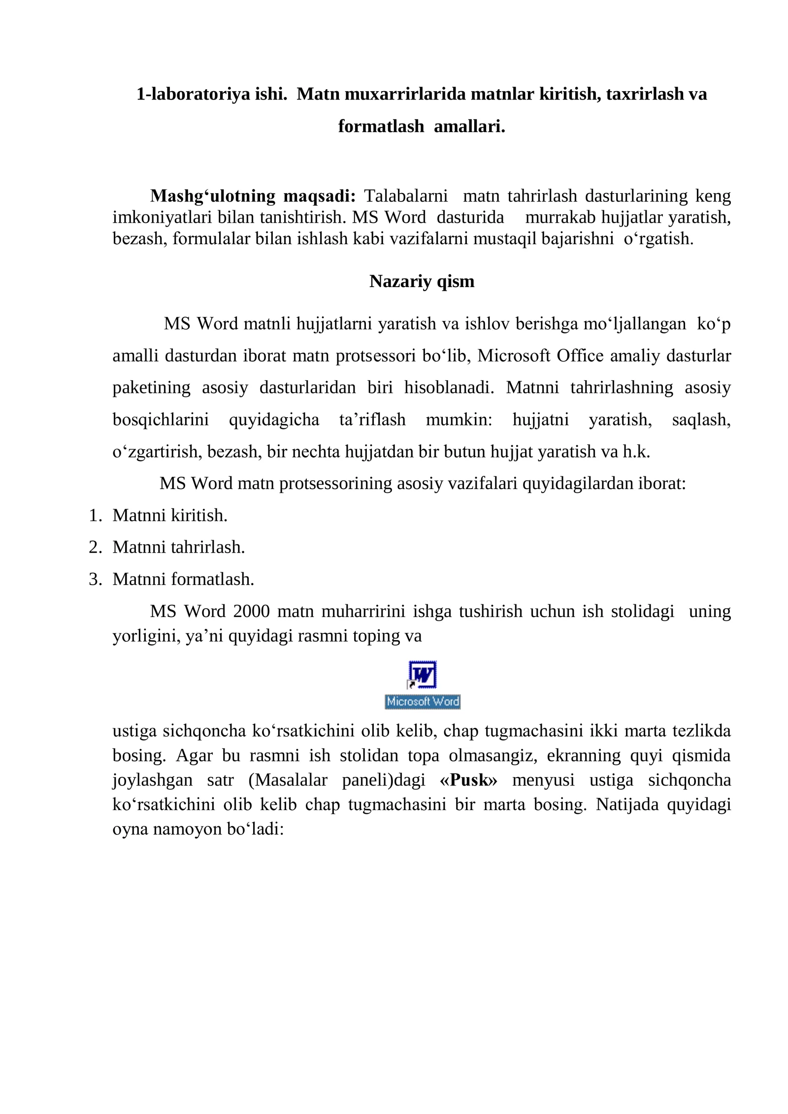 MS Word Matn Prosessori