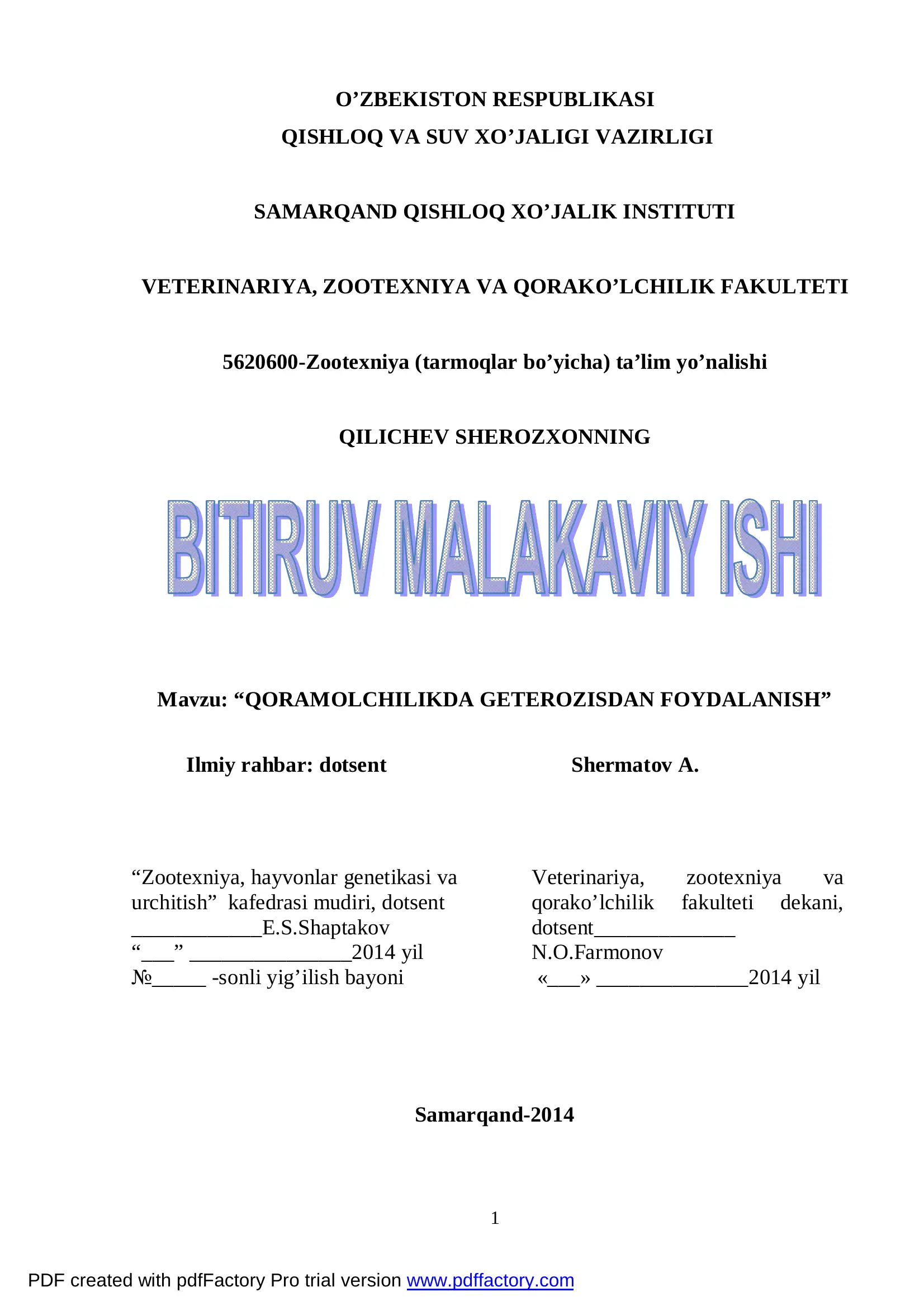 QORAMOLCHILIKDA GETEROZISDAN FOYDALANISH