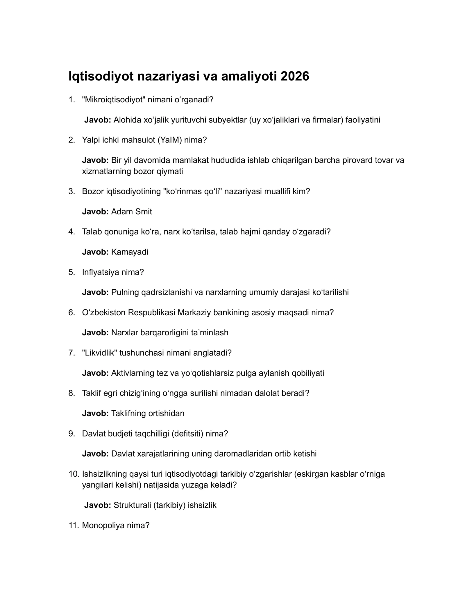 Iqtisodiyot nazariyasi va amaliyoti 2026