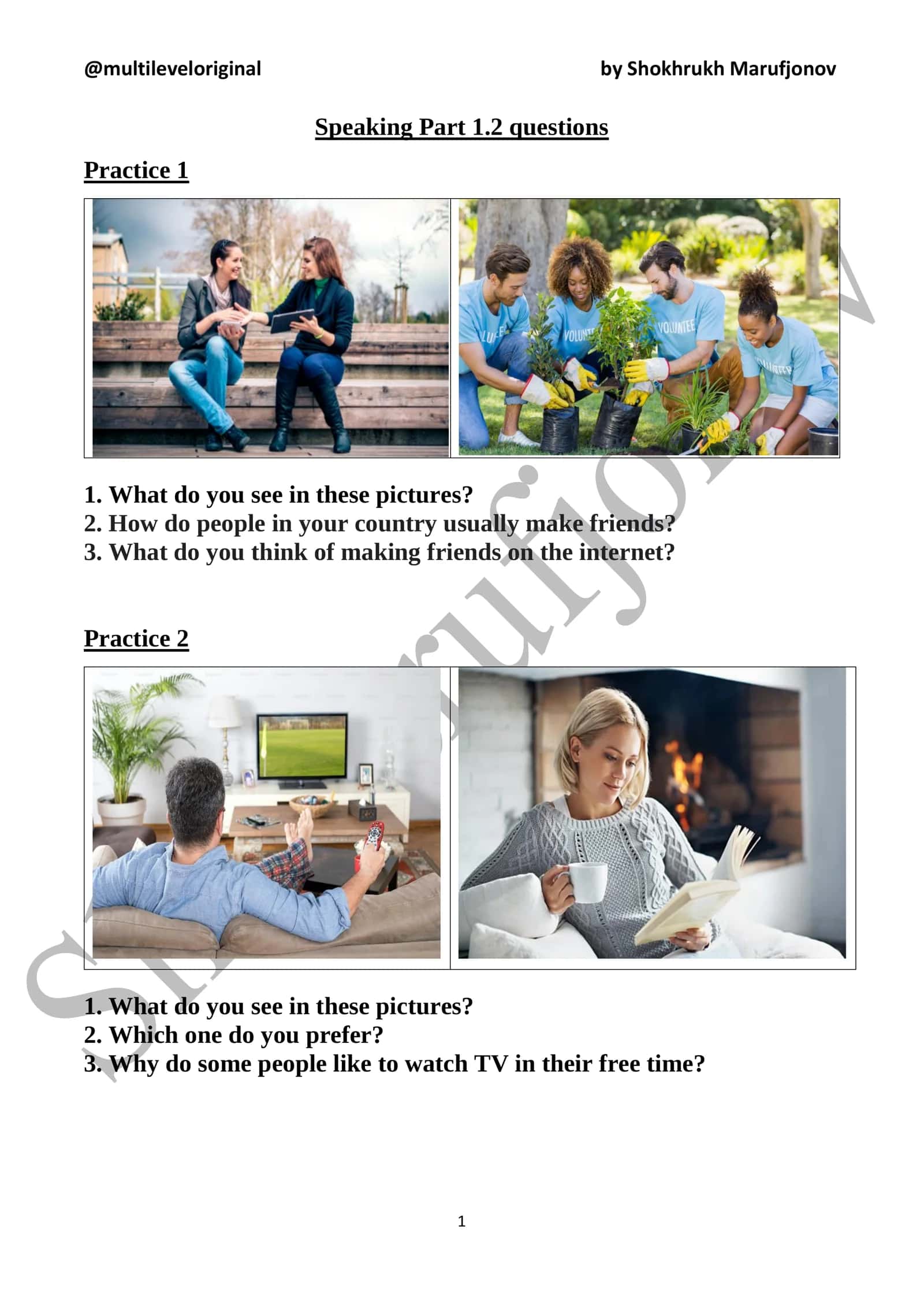 Speaking Part 1.2 questions