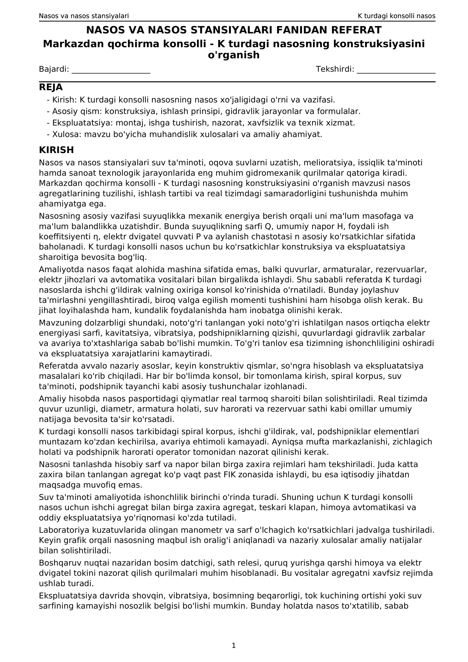 Nasos va nasos stansiyalari