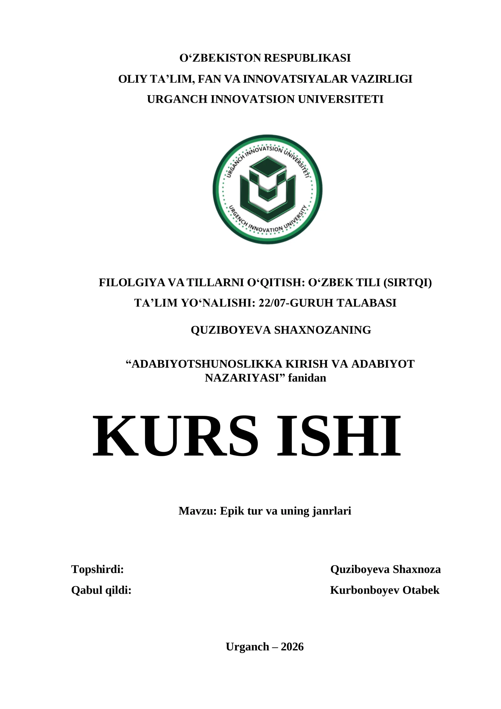Epik tur va uning janrlari