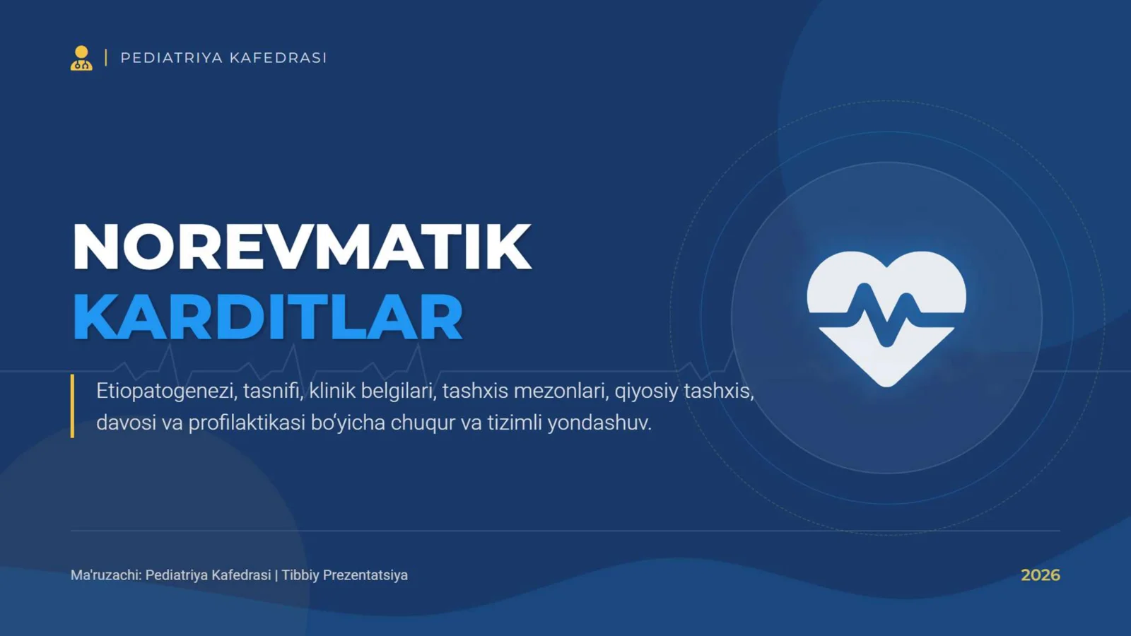 Norevmatik karditlar. Etiopatogenezi. Tasnifi. Klinik belgilari. Tashxisot mezonlari. Qiyosiy tashxis. Davosi. Profilaktikasi.