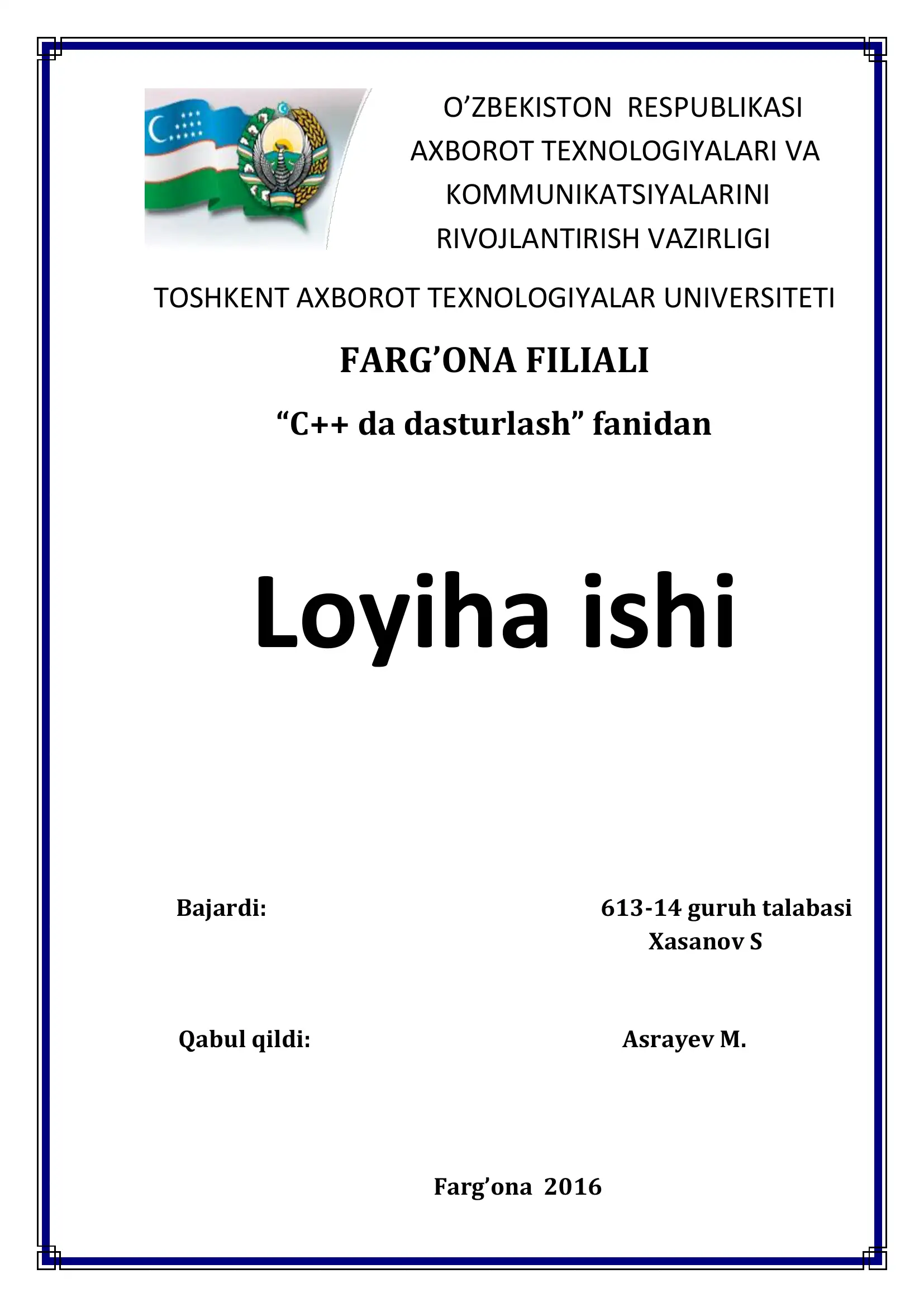 Muzey expanatlarini ro’yxatga olish dasturiy ta’minotini yaratish