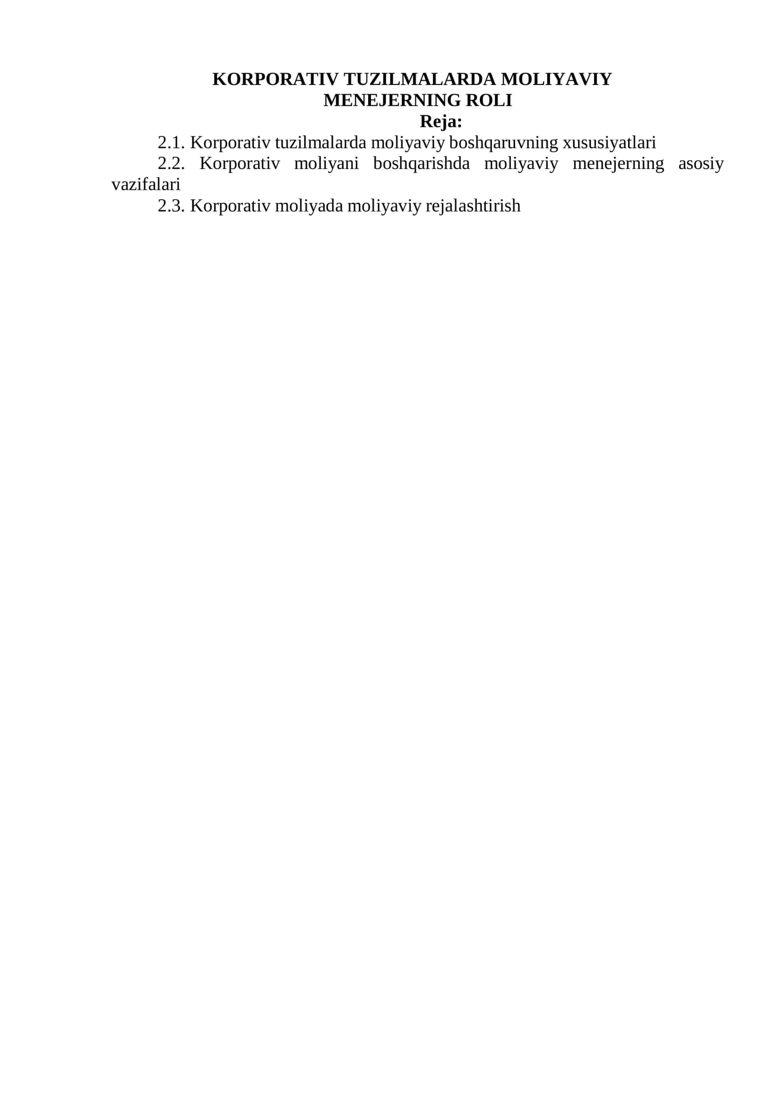 Korporativ tuzilmalarda moliyaviy menedjerning roli