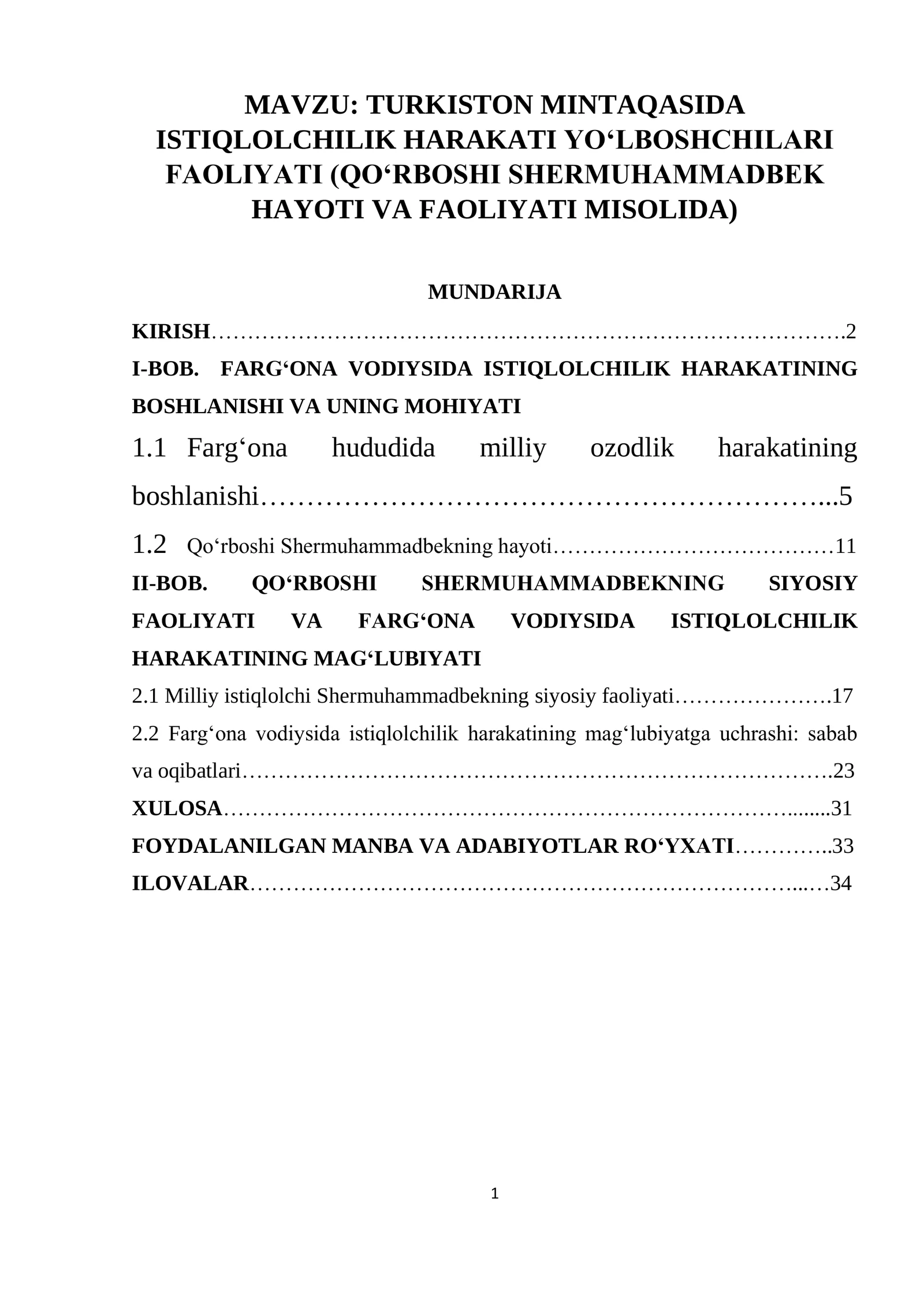 TURKISTON MINTAQASIDA ISTIQLOLCHILIK HARAKATI YO‘LBOSHCHILARI FAOLIYATI (QO‘RBOSHI SHERMUHAMMADBEK HAYOTI VA FAOLIYATI MISOLIDA)