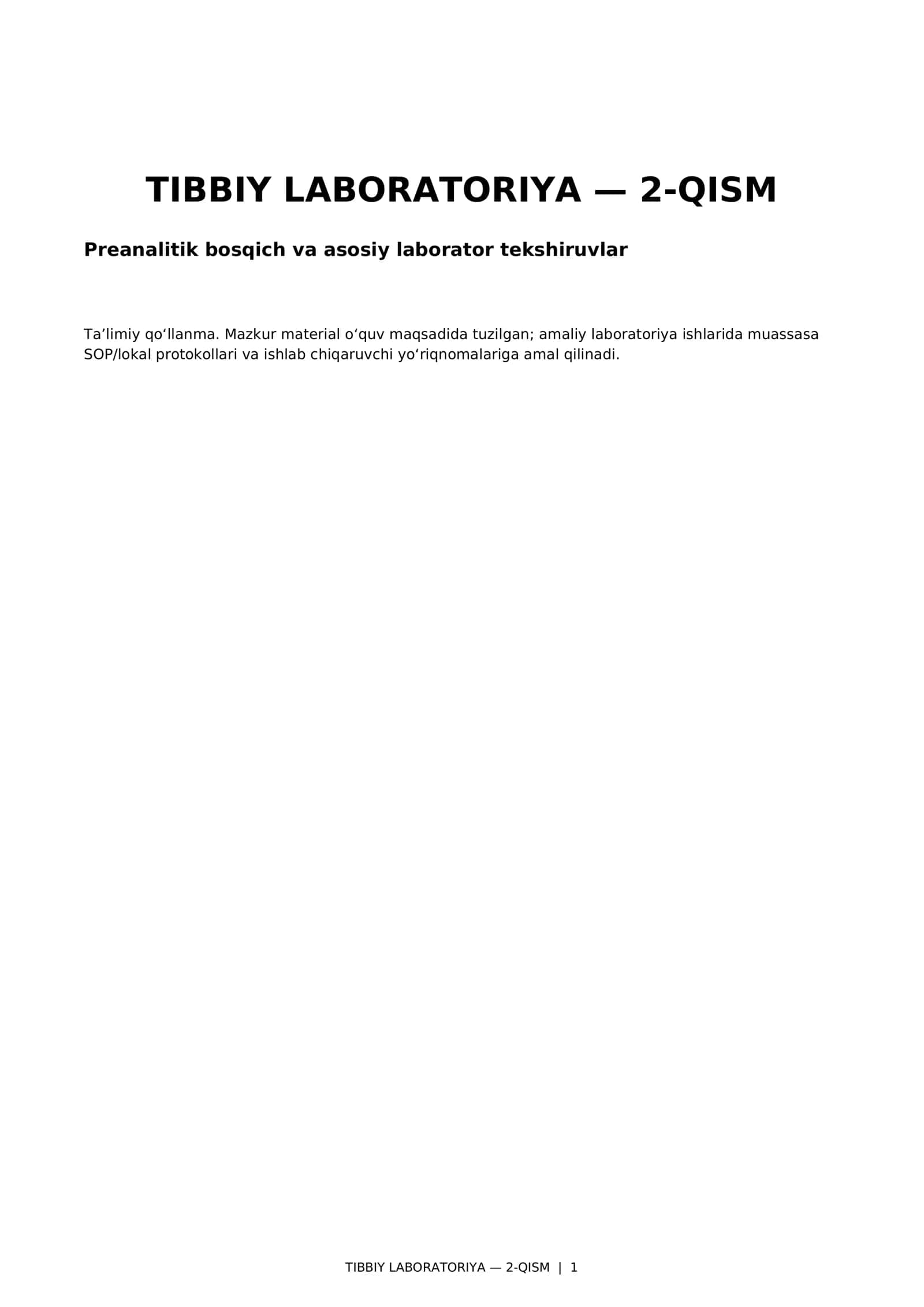 Tibbiy labaratoriya asoslari 2- qism