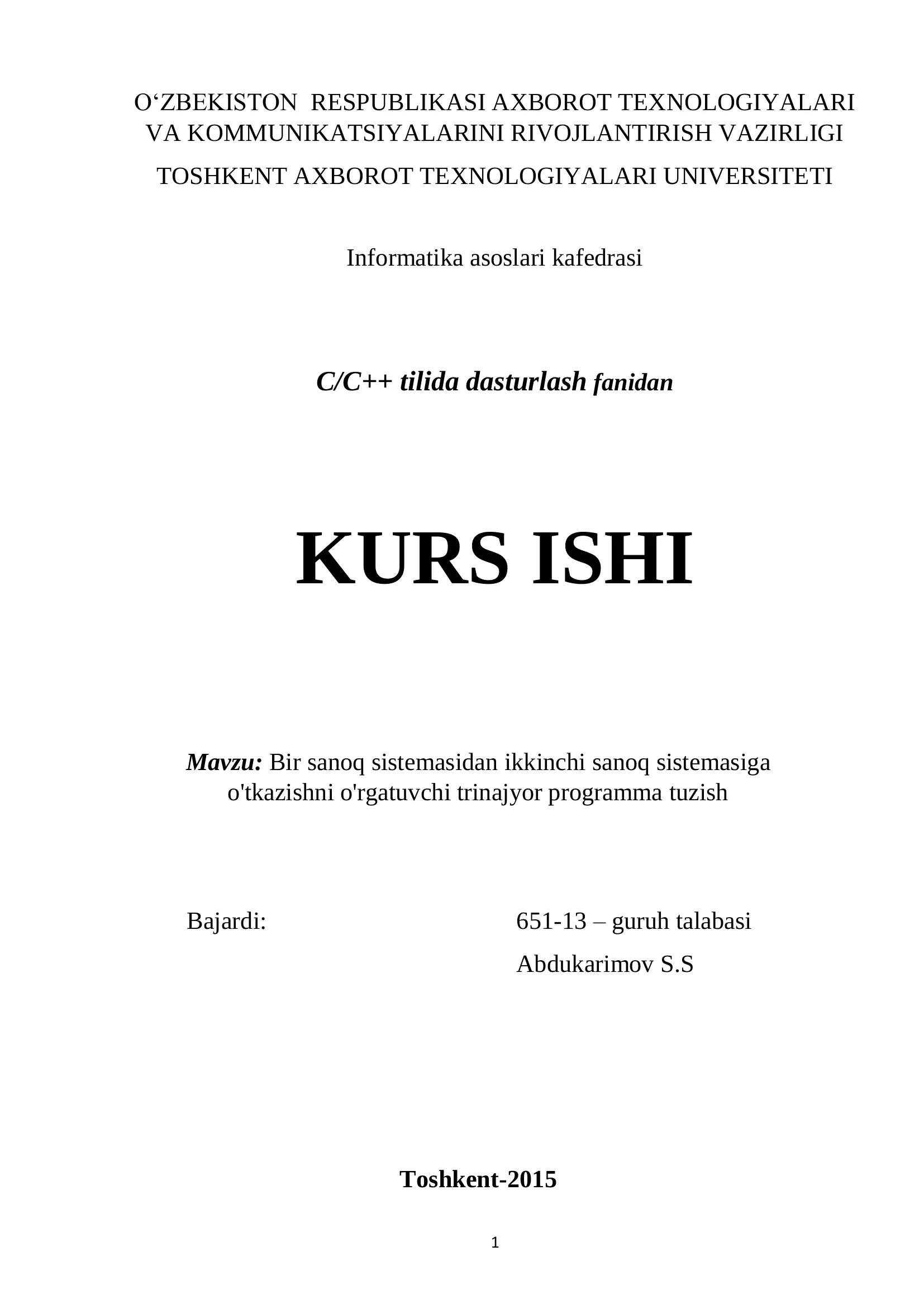 C/C++ tilida dasturlash fanidan