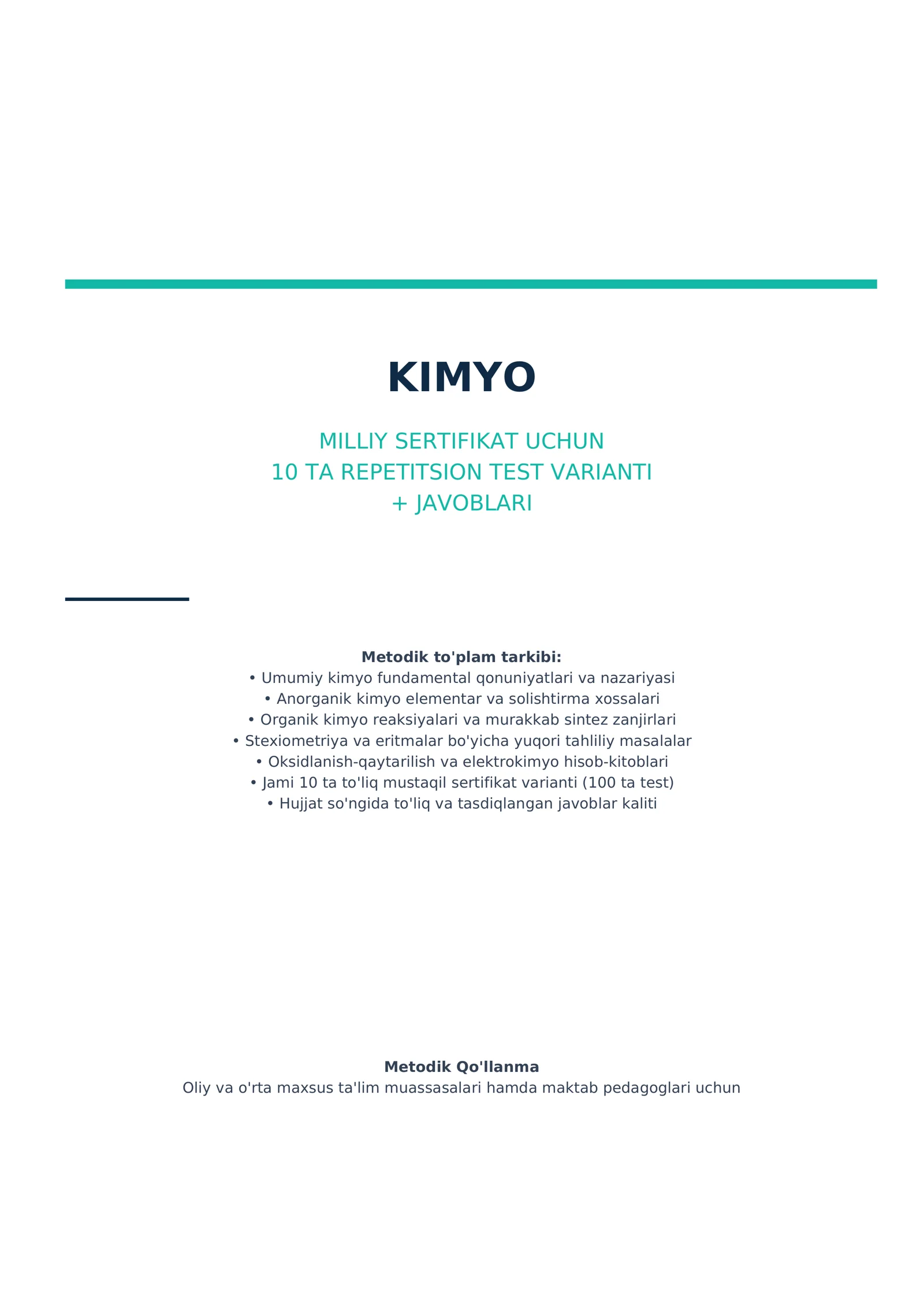 Kimyo — Milliy sertifikat uchun 10 ta repetitsion test varianti + javoblari