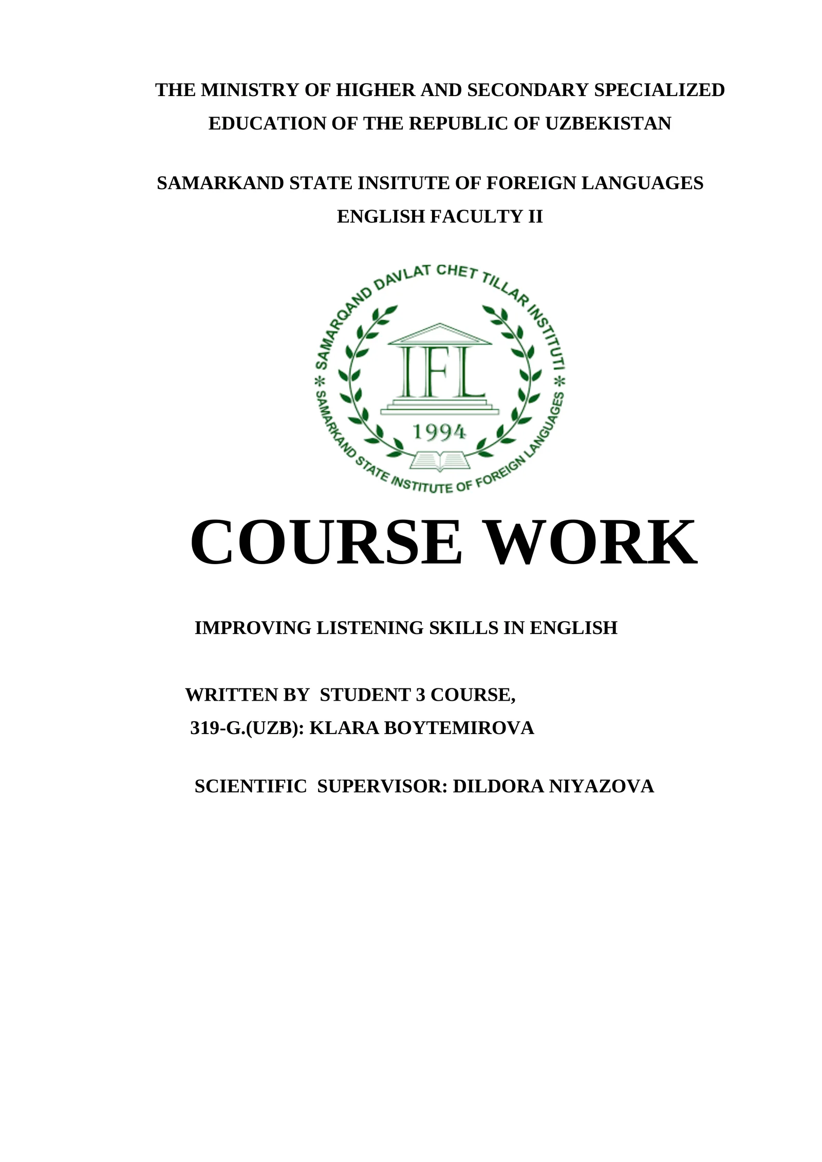 COURSE WORK: IMPROVING LISTENING SKILLS IN ENGLISH