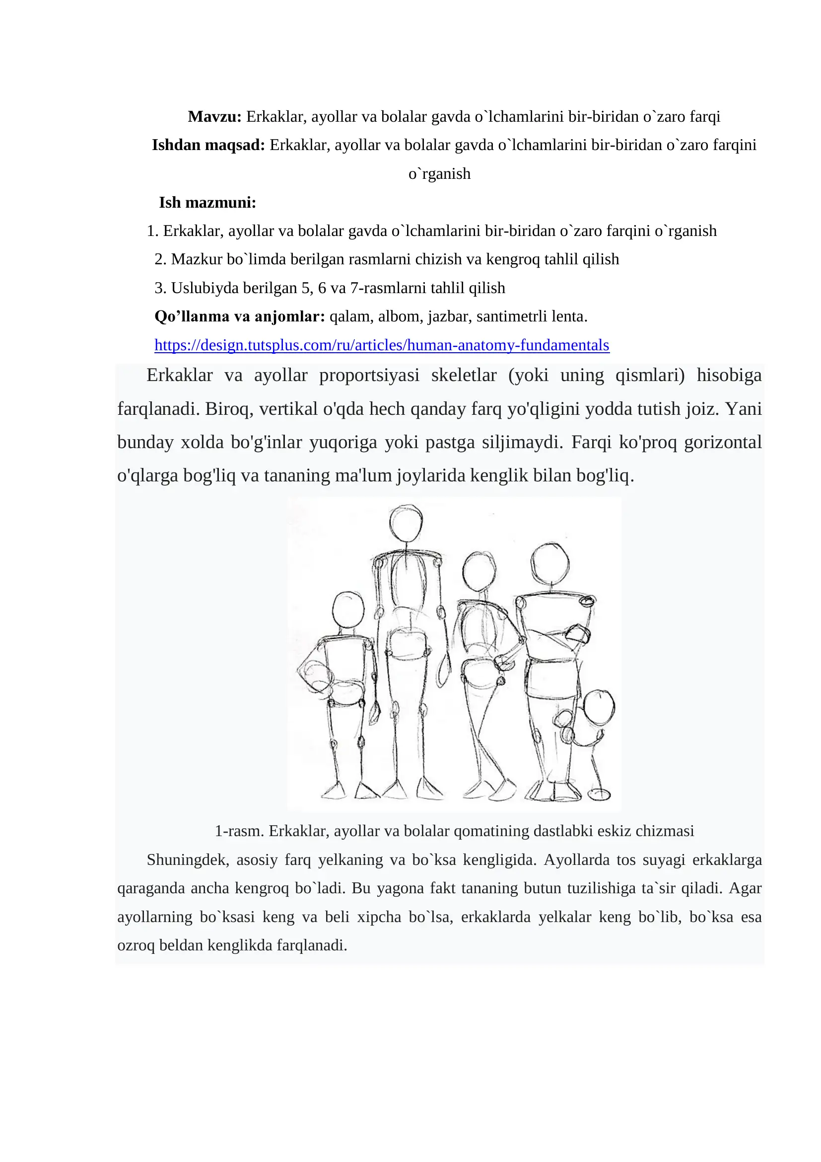 Erkaklar, Ayollar va Bolalar Gavda O`lchamlarini Bir-Biridan O`zaro Farqi
