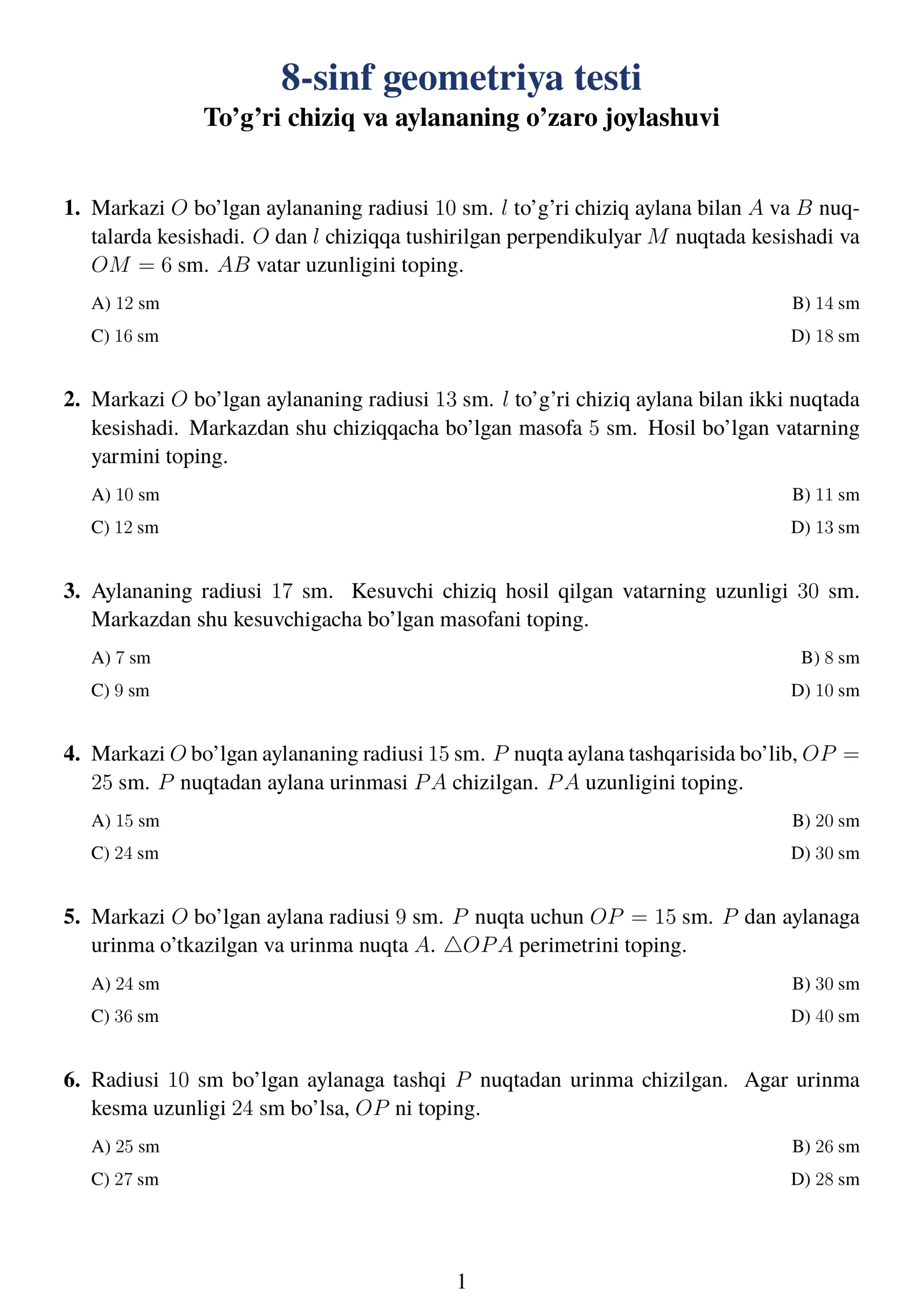 8-sinf geometriya testi