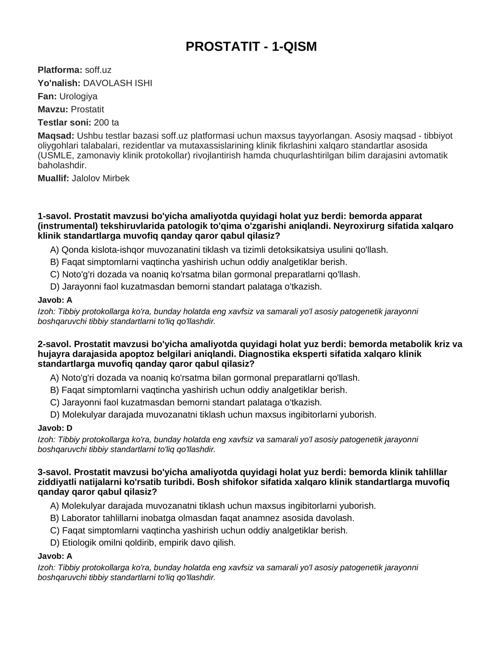 PROSTATIT - 1-QISM