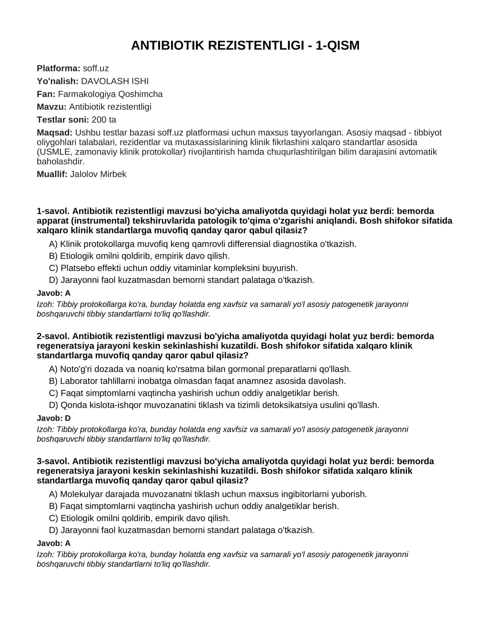 Antibiotik rezistentligi - 1-QISM