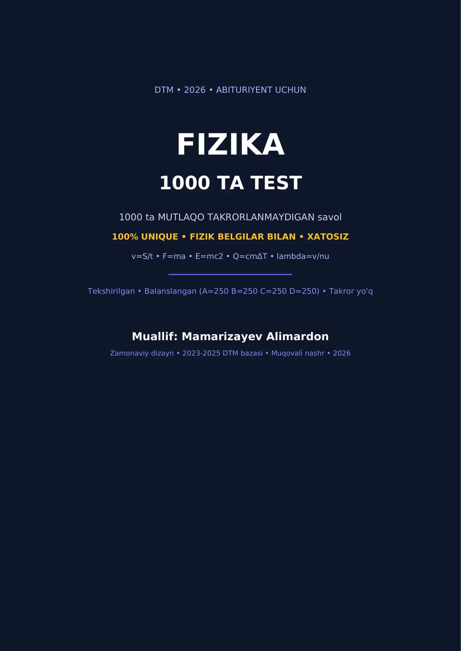 DTM Fizikadan 1000 ta test