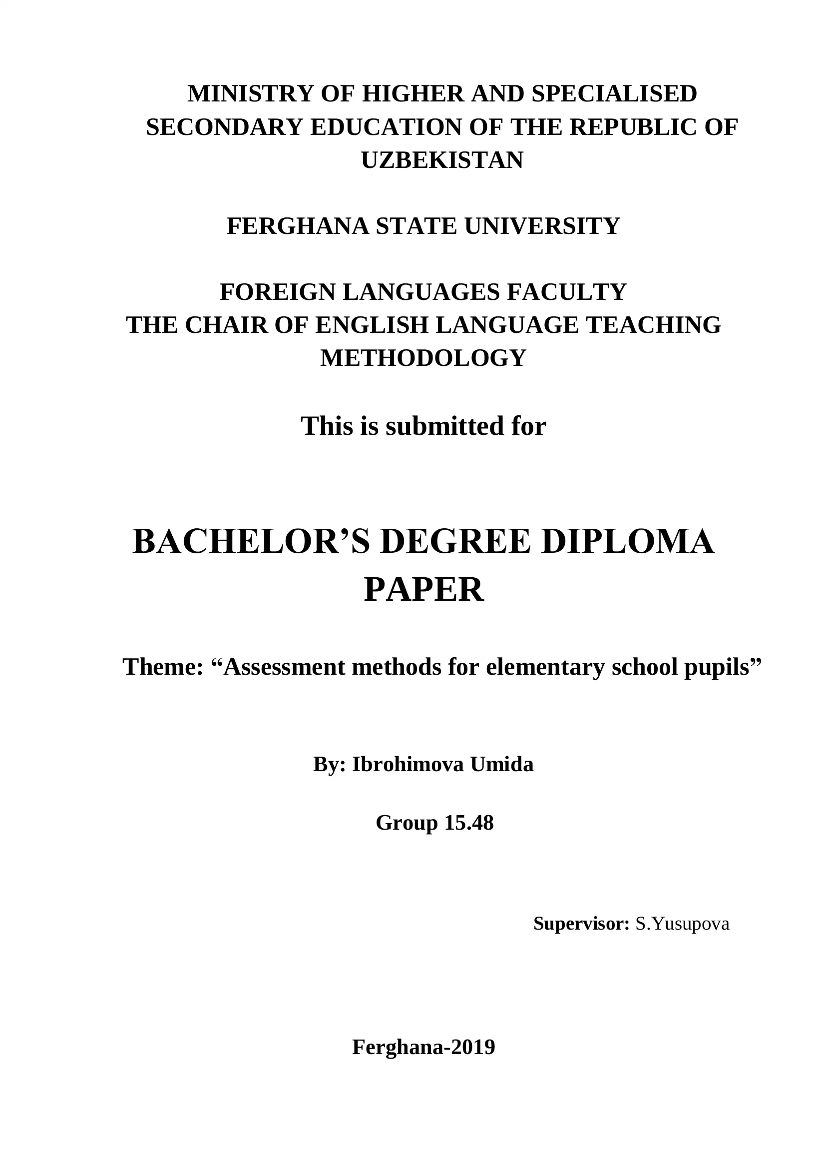 Assessment methods for elementary school pupils
