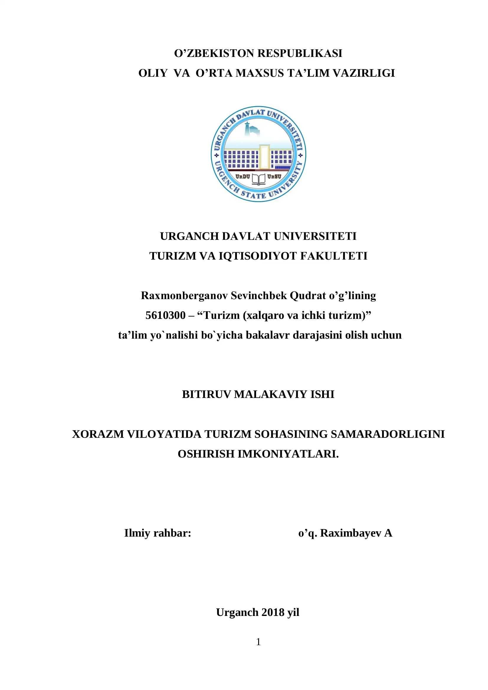 Turizm sohasining samaradorligini oshirish imkoniyatlari