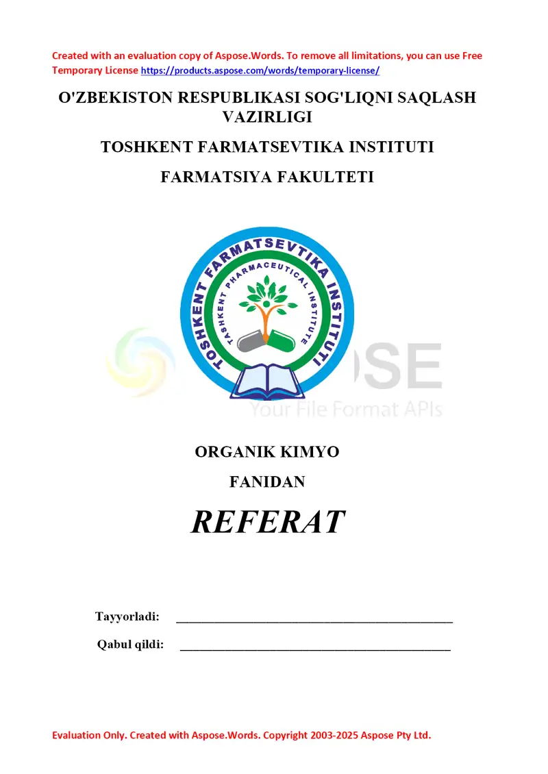 8. Organik galogen birikmalarning olinish usullari. Referat 12 bet