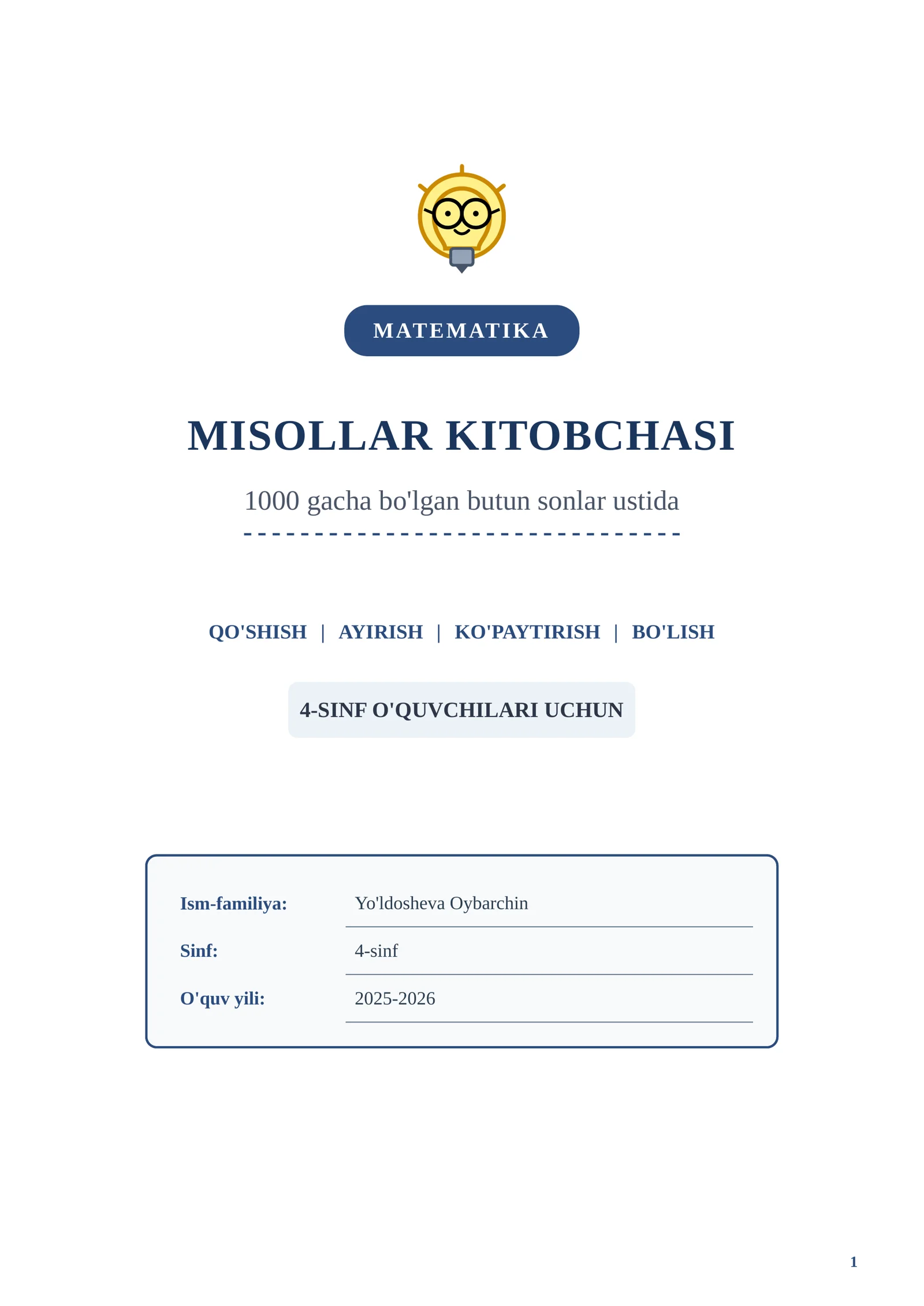 MATMATIKA MISOLLAR KITOBCHASI