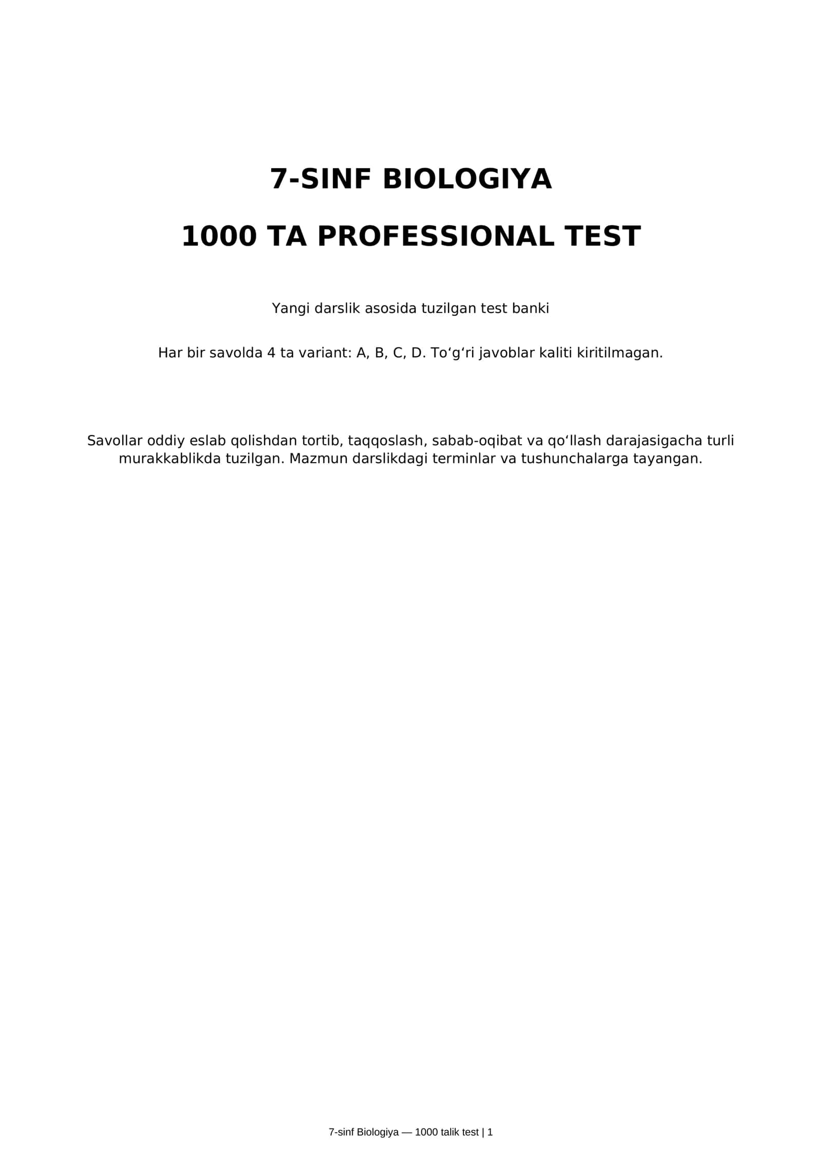 7-sinf Biologiya — 1000 talik test
