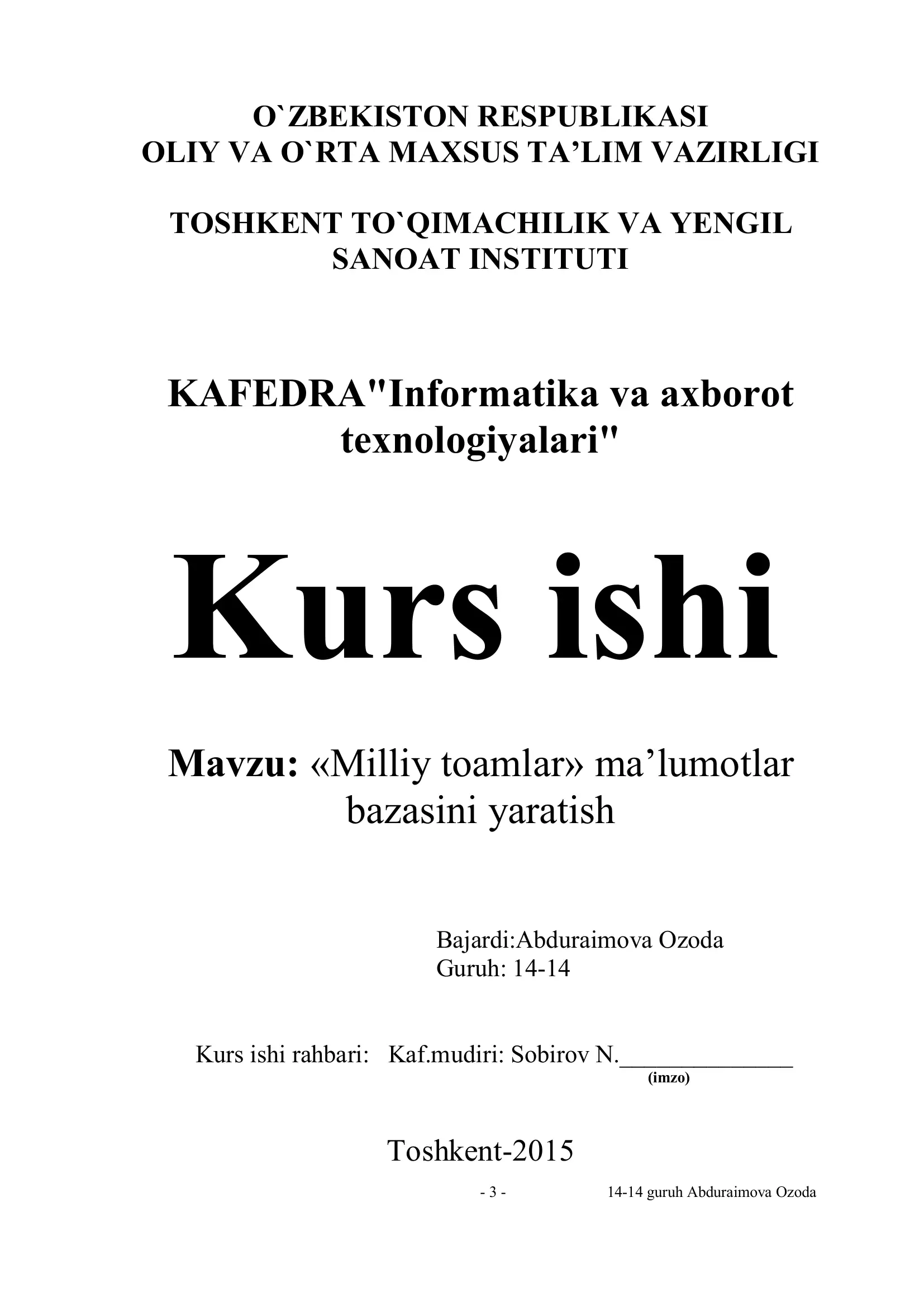 Milliy toamlar ma’lumotlar bazasi