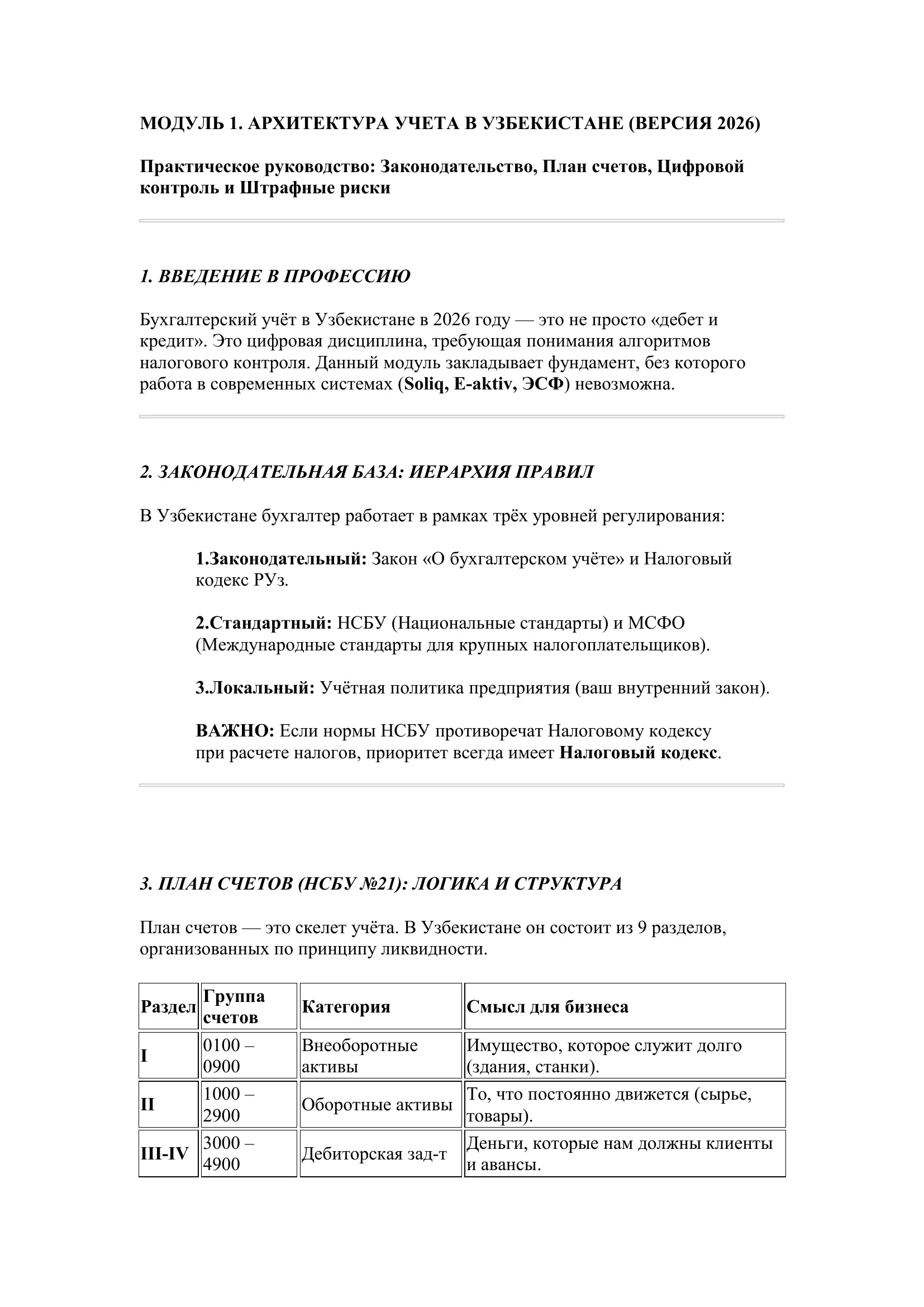 Модуль 1. Архитектура учета в Узбекистане (версия 2026)
