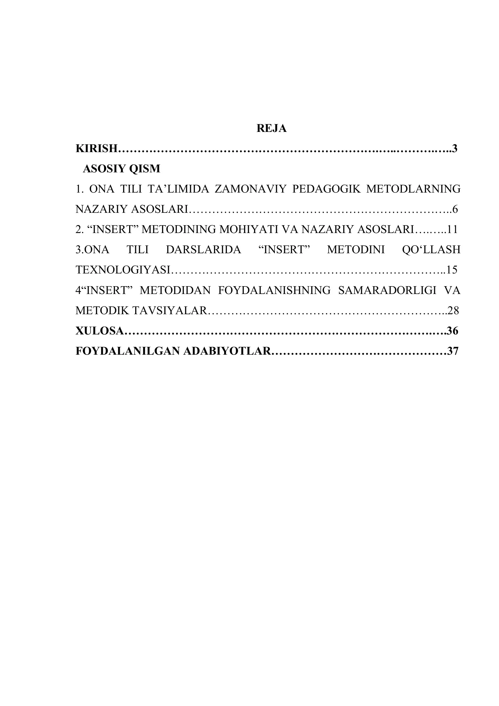 Ona tili darslarida “INSERT” metodidan foydalanish