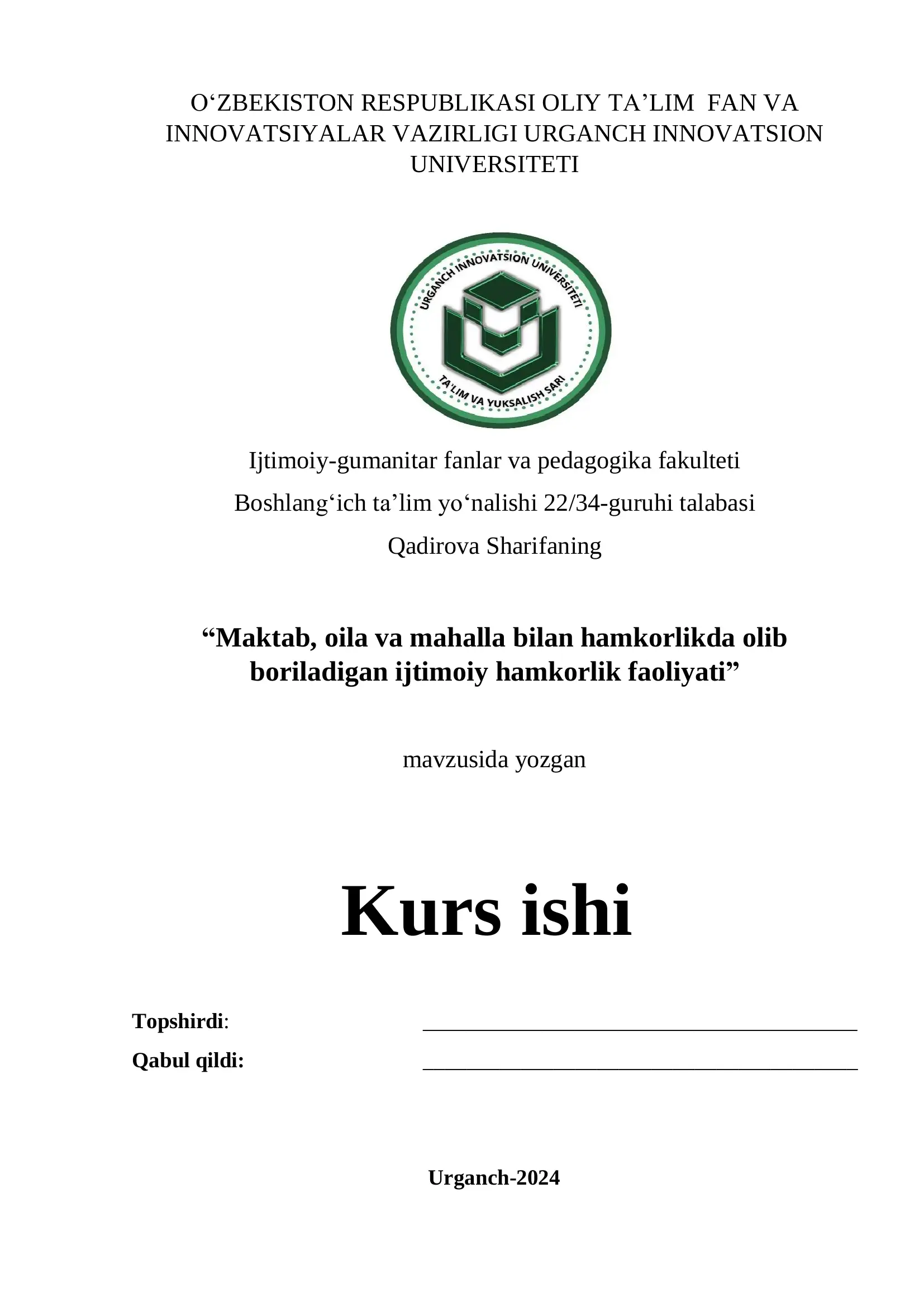 Maktab , oila va mahalla bilan hamkorlikda olib boriladigan ijtimoiy hamkorlik faoliyati