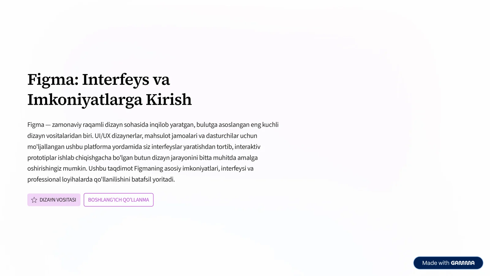 Figma: Interfeys va Imkoniyatlarga Kirish
