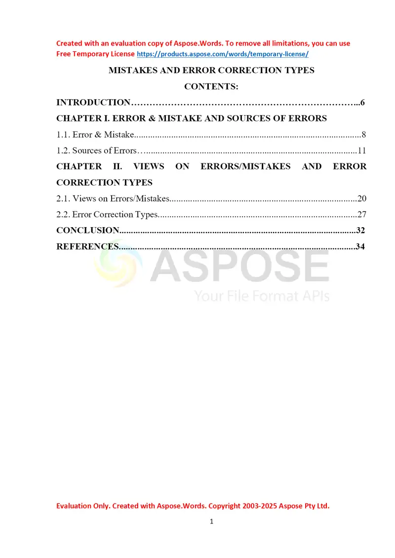 MISTAKES AND ERROR CORRECTION TYPES