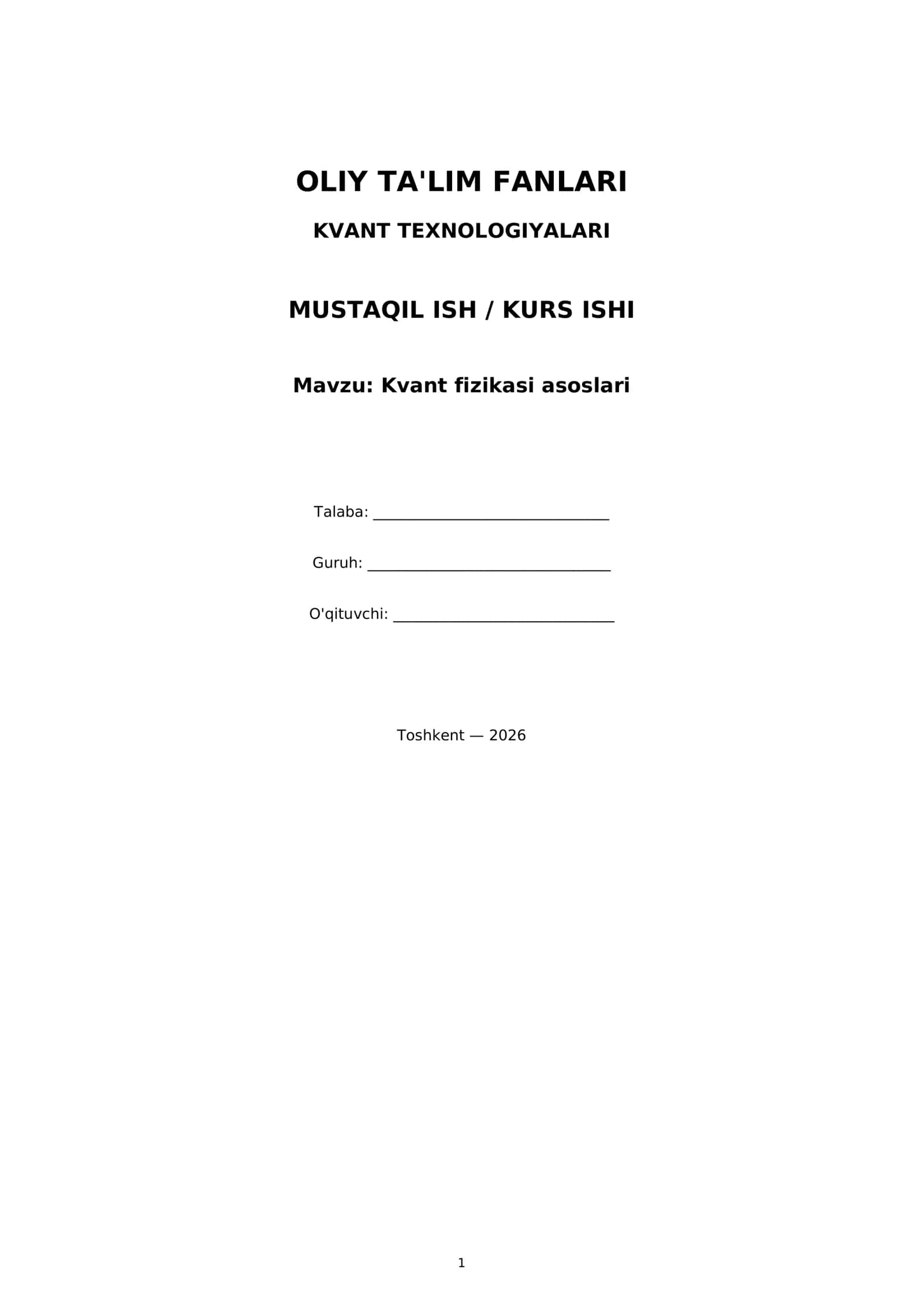 Kvant fizikasi asoslari