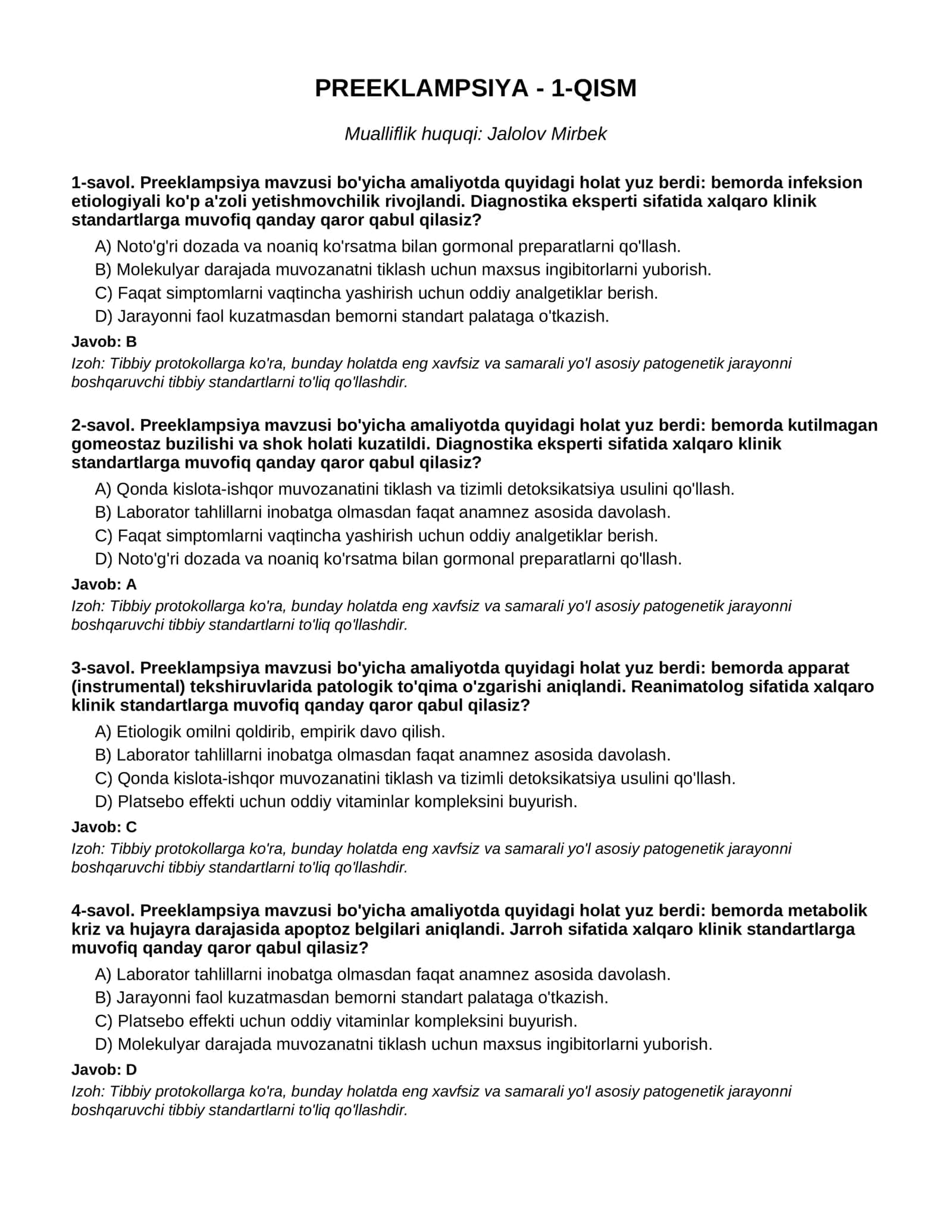 PREEKLAMPSIYA - 1-QISM