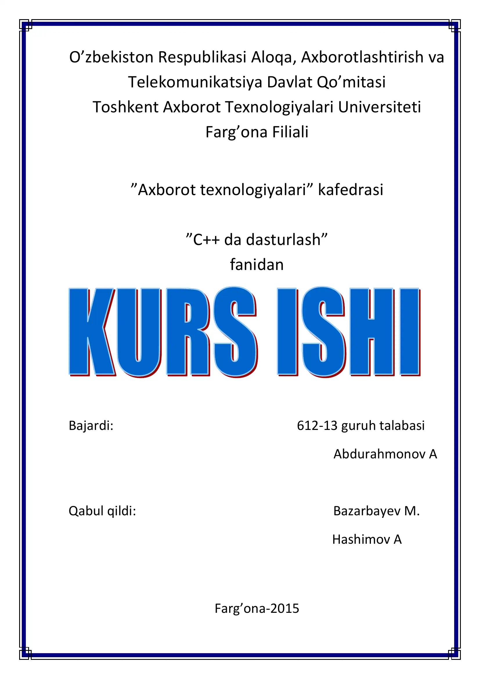 Texnik xizmat axborot tizimi elementini yaratish