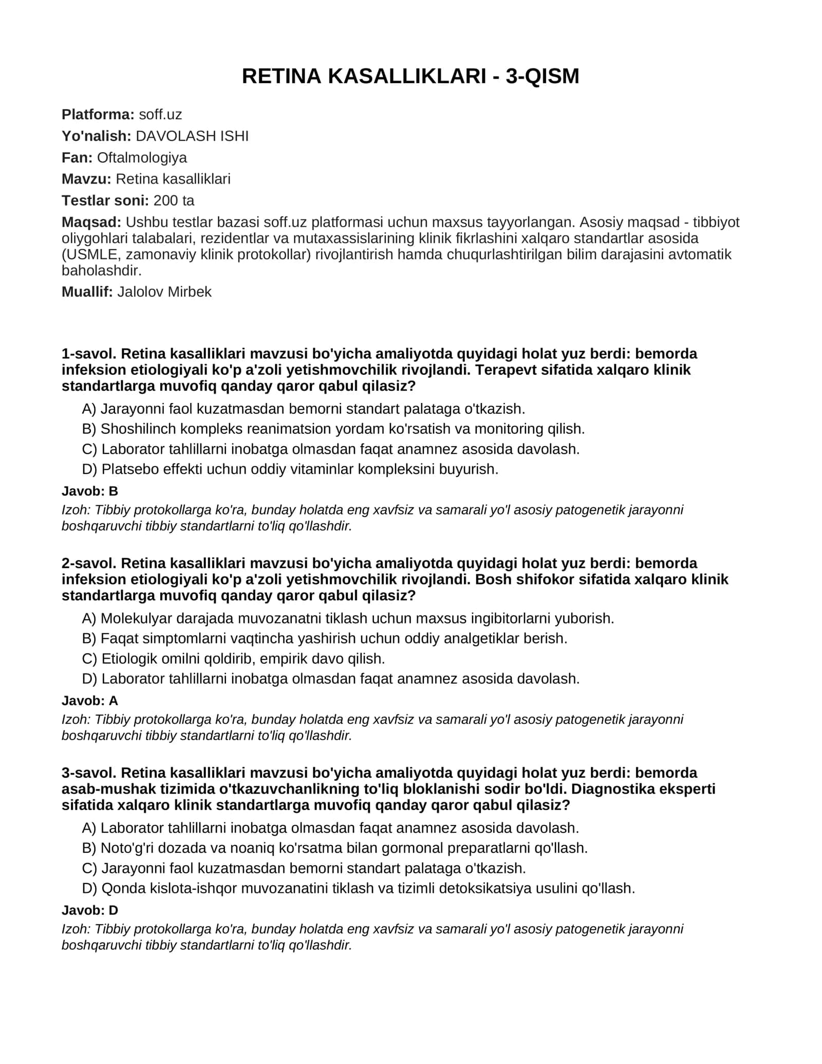 RETINA KASALLIKLARI - 3-QISM