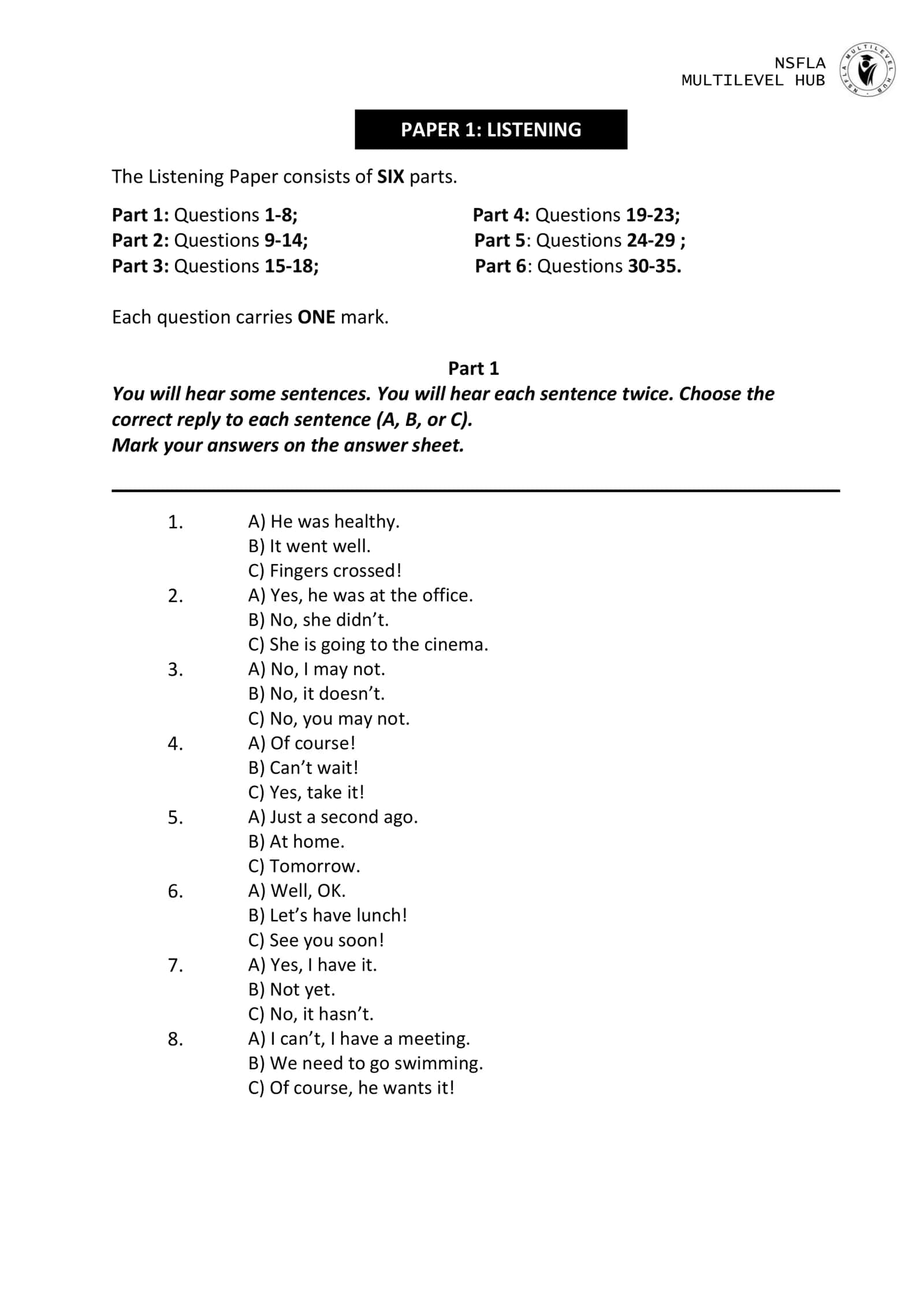 NSFLA Listening Paper