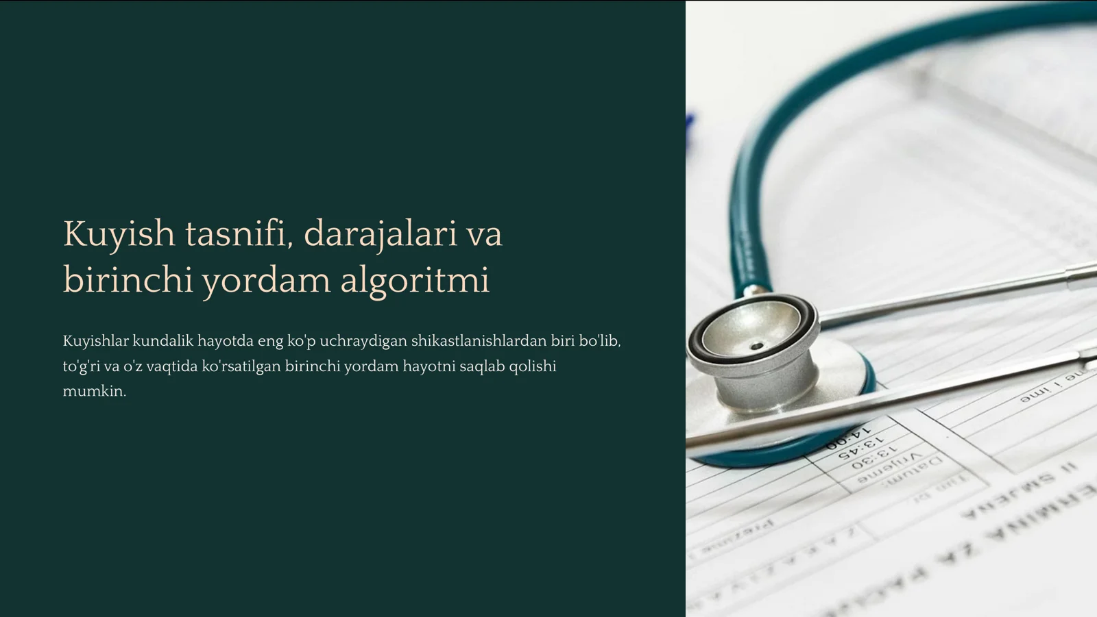 Kuyish tasnifi, darajalari va birinchi yordam algoritmi