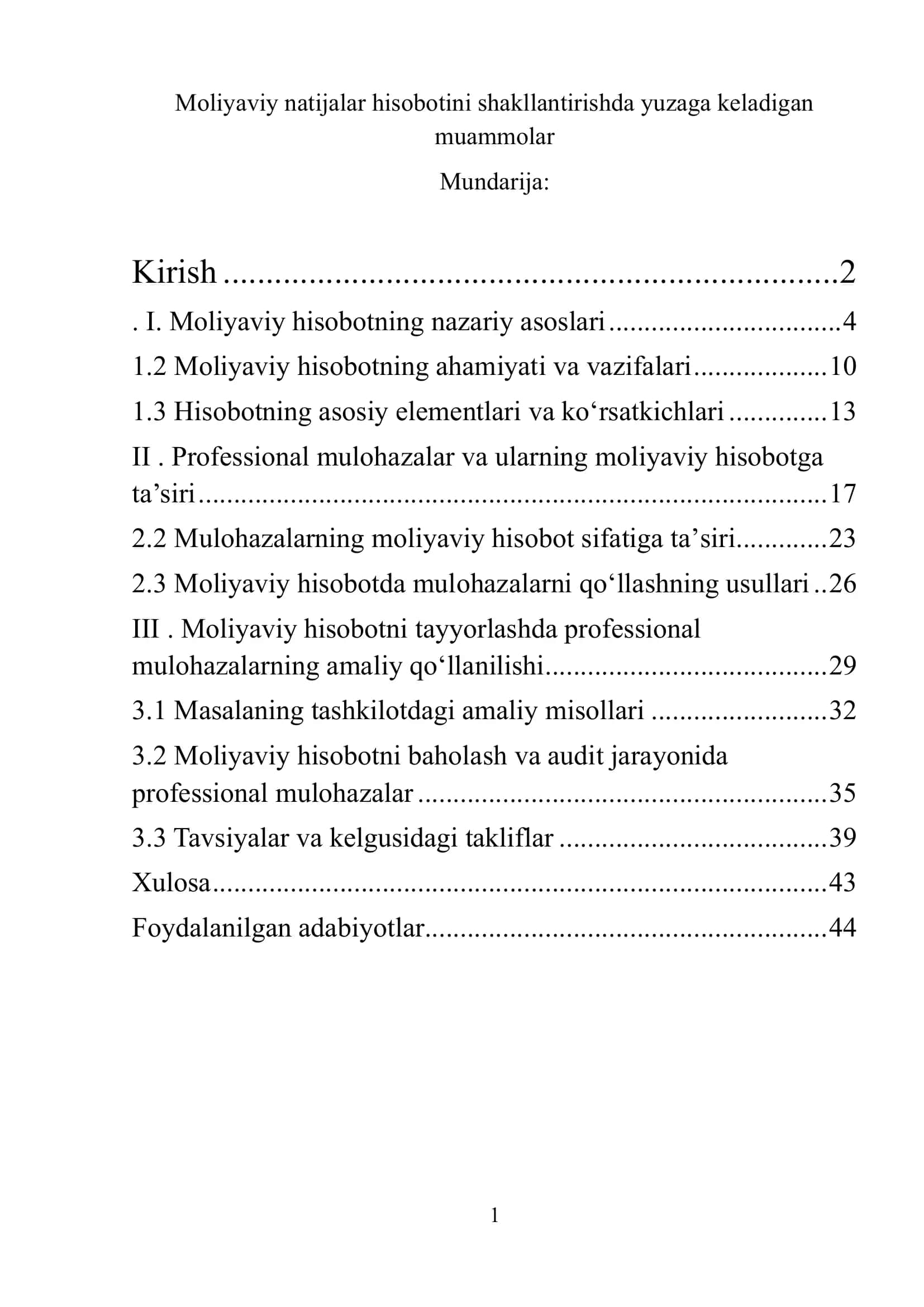 Moliyaviy natijalar hisobotni shakllantirishda yuzaga keladigan muammolar