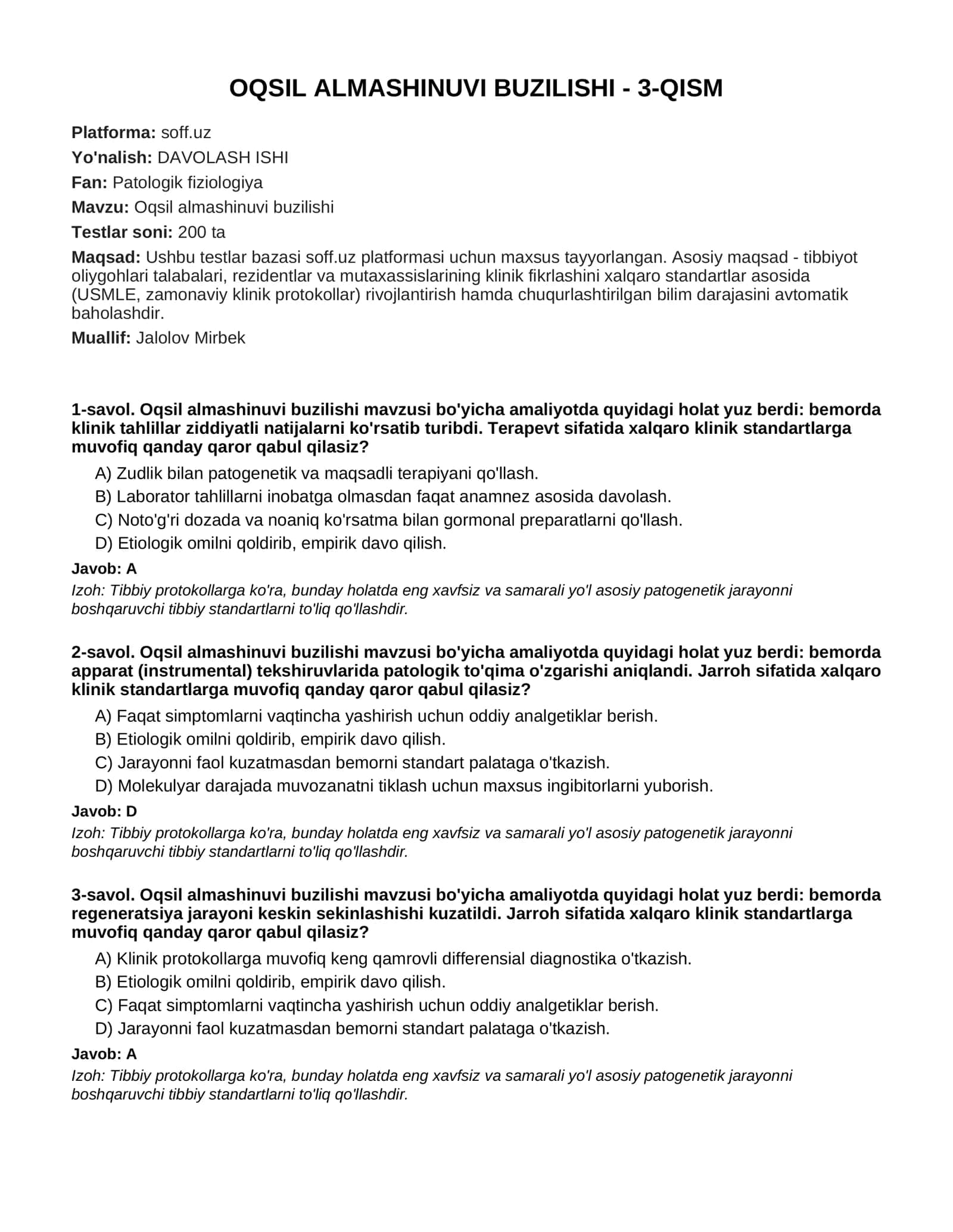 Oqsil almashinuvi buzilishi - 3-QISM
