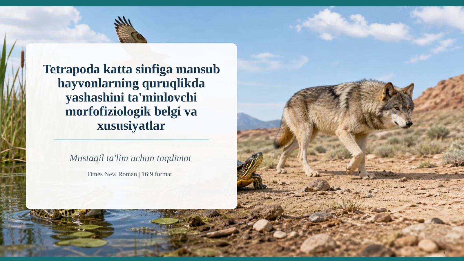 Tetrapoda katta sinfiga mansub hayvonlarning quruqlikda yashashini ta'minlovchi morfofiziologik belgi va xususiyatlar