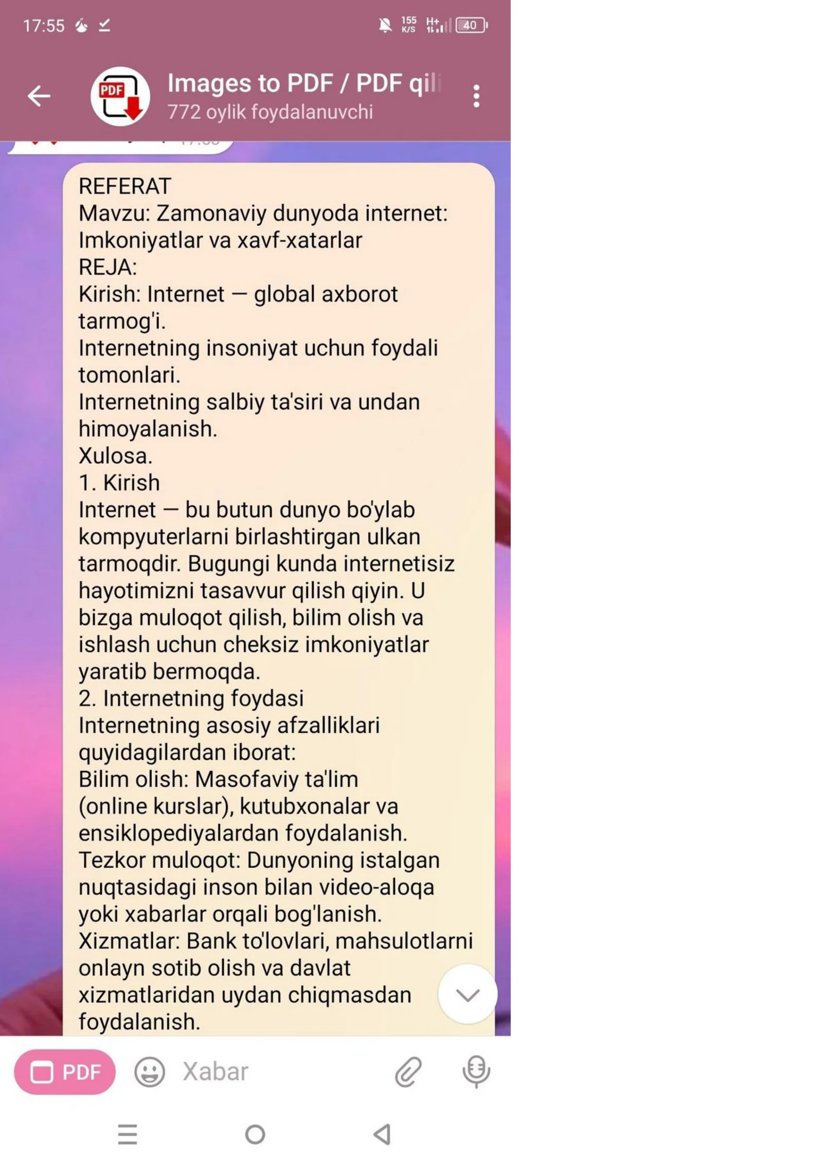 Internetning foydasi va zarari