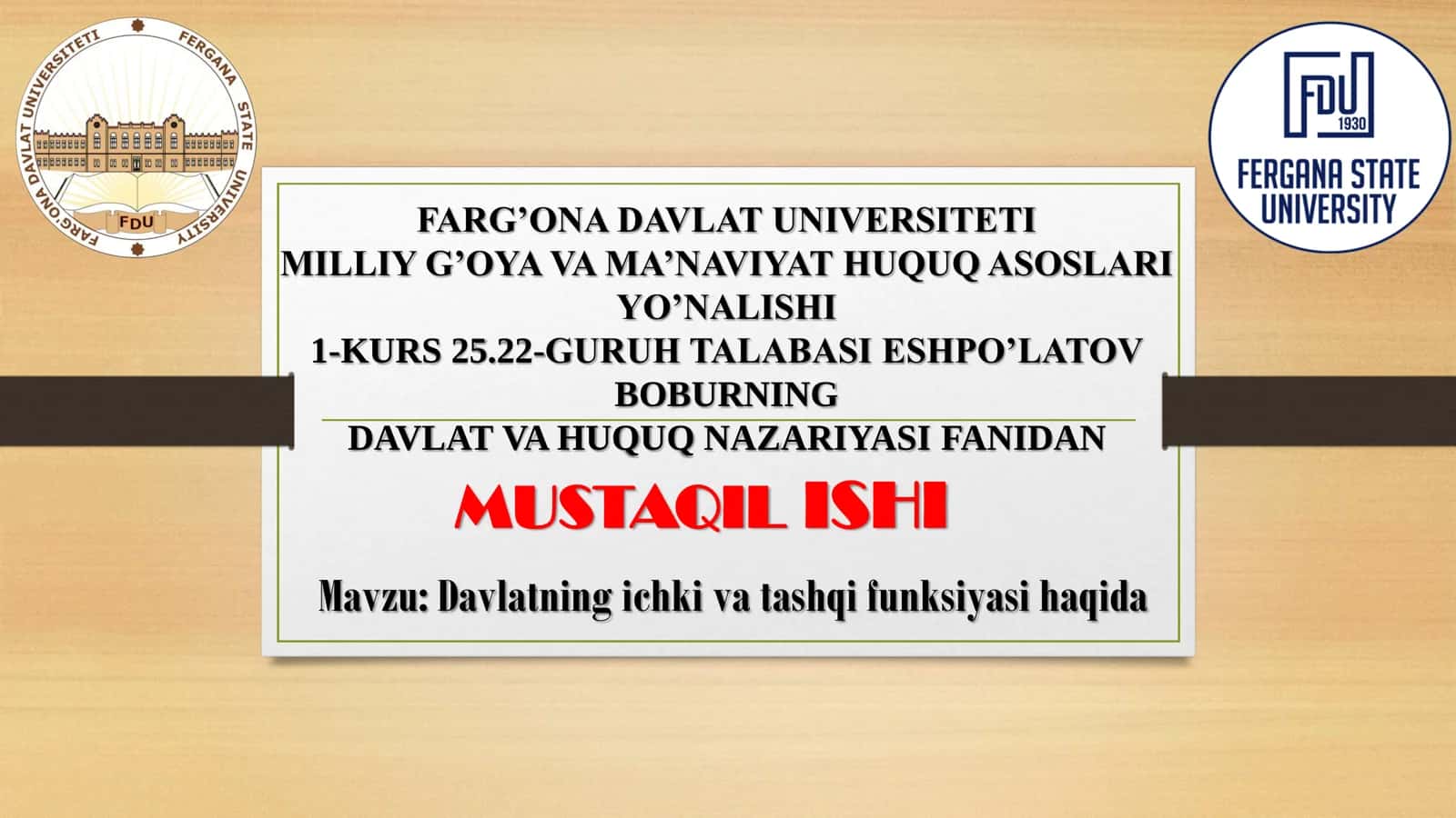 Davlatning ichki va tashqi funksiyasi haqida