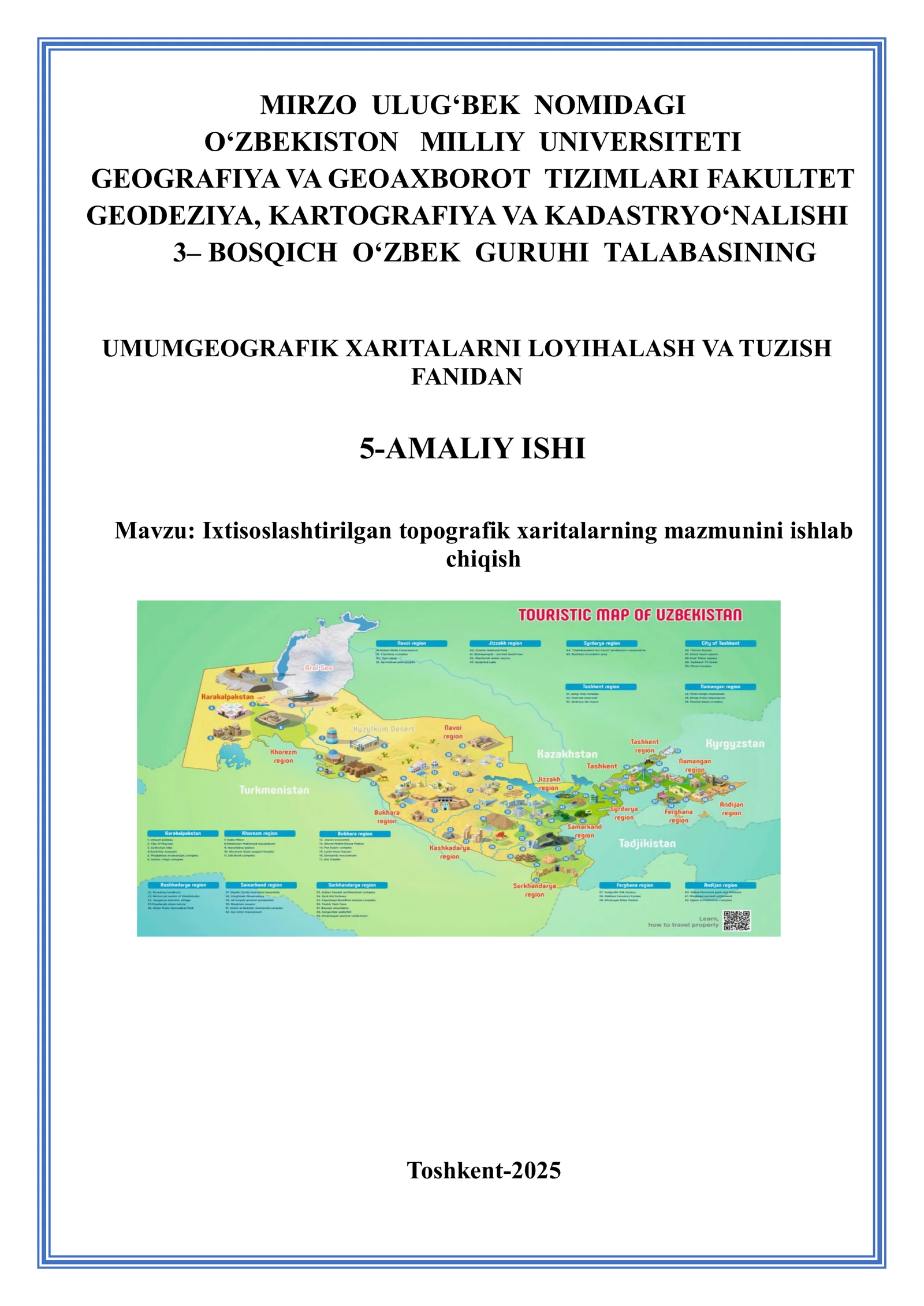 Ixtisoslashtirilgan topografik xaritalarning mazmunini ishlab chiqish