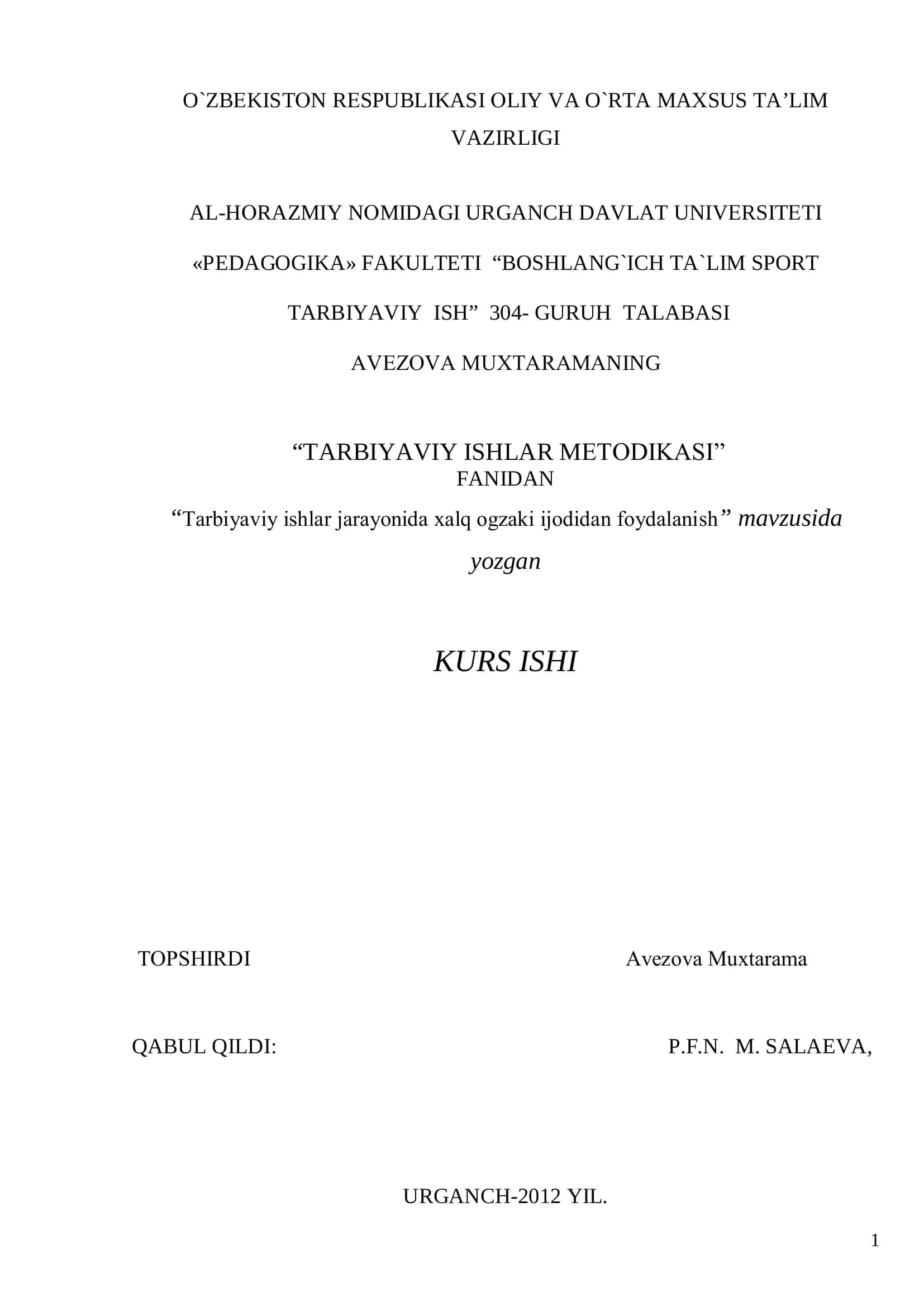 Tarbiyaviy ishlar jarayonida xalq оgzaki ijоdidan fоydalanish
