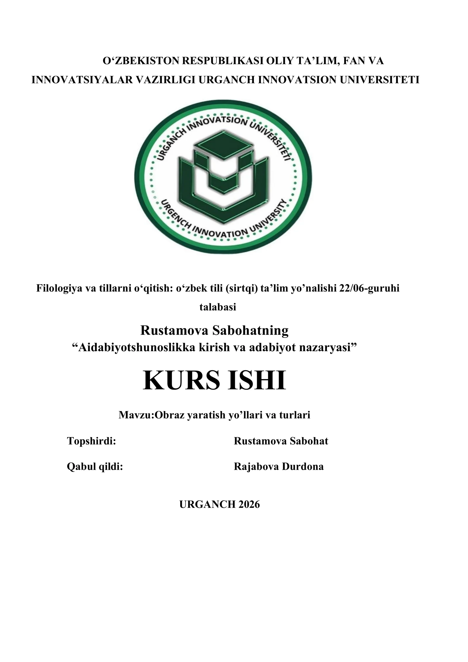 Obraz yaratish yo’llari va turlari