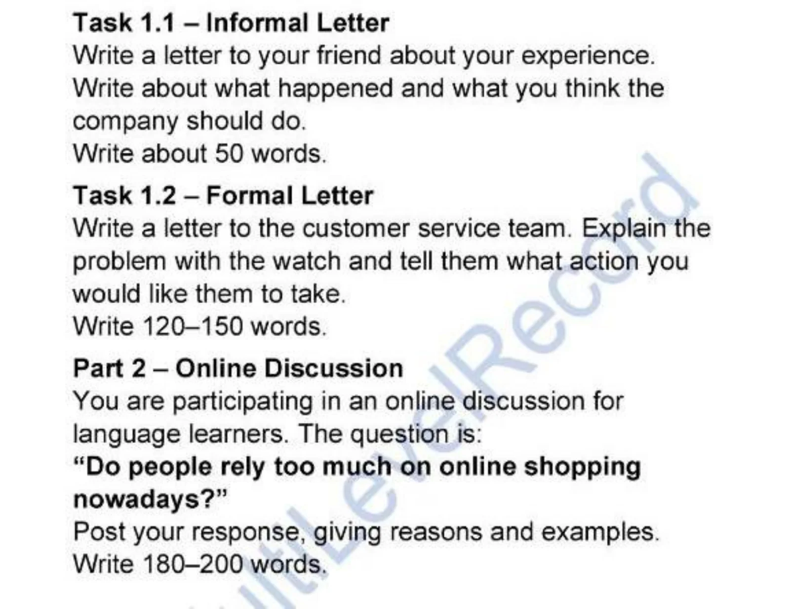 Cefr writing bo’limi uchun to’liq mock