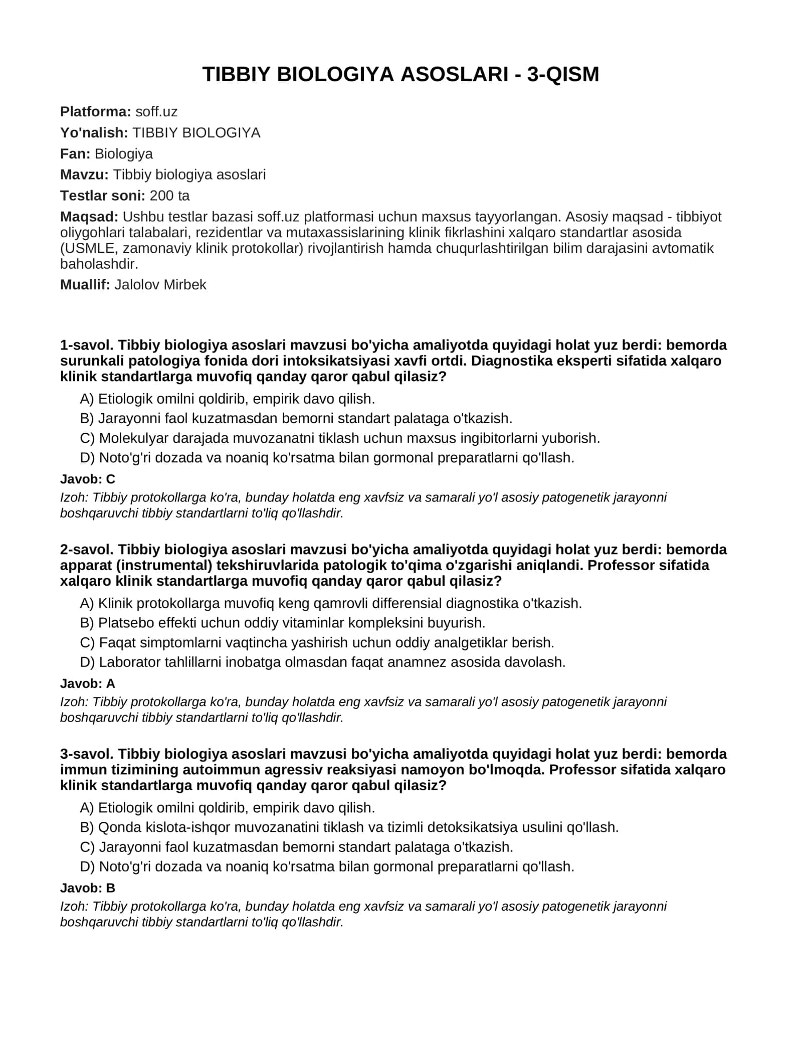 TIBBIY BIOLOGIYA ASOSLARI - 3-QISM