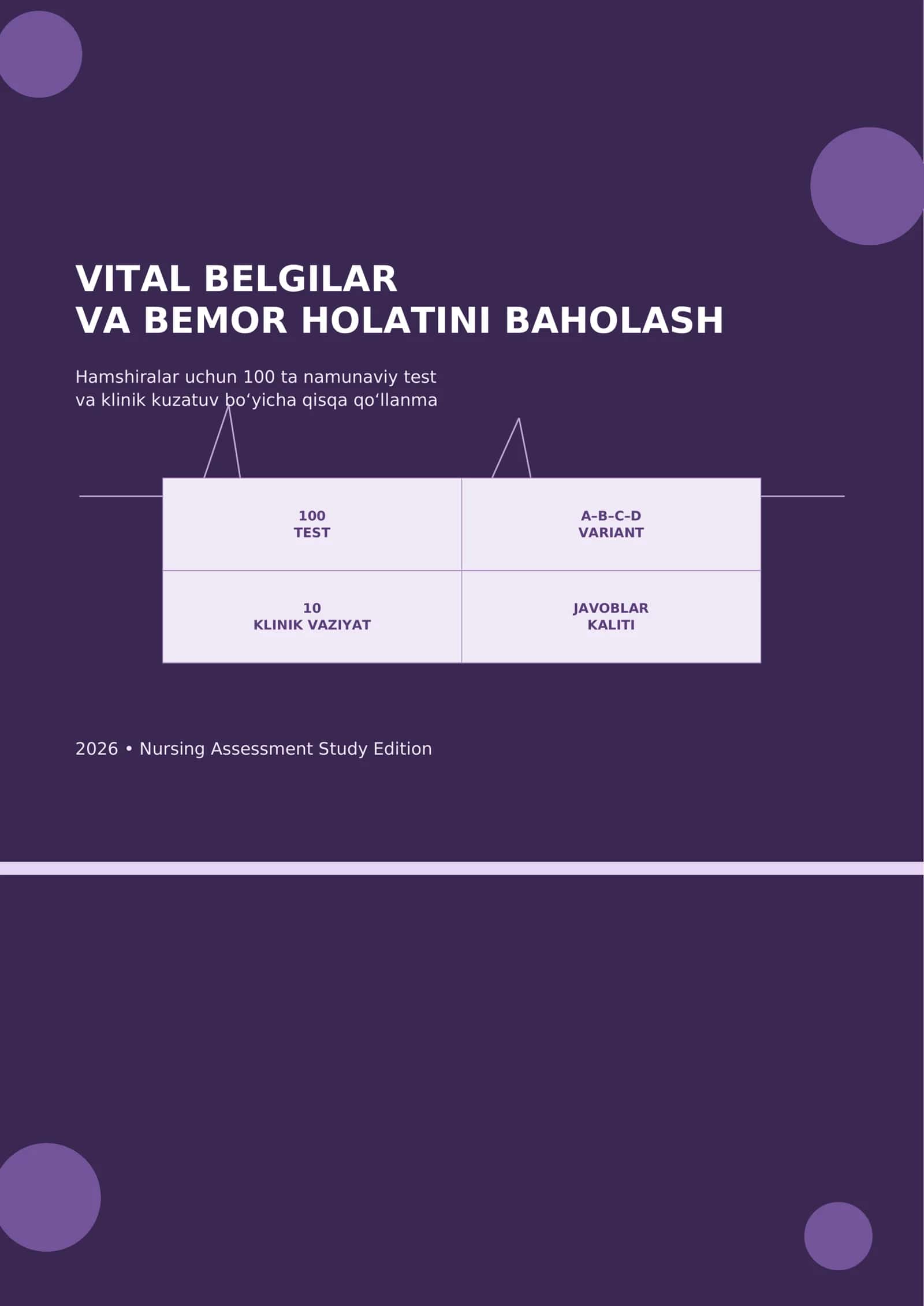 VITAL BELGILAR VA BEMOR HOLATINI BAHOLASH Hamshiralar uchun 100 ta namunaviy test
va klinik kuzat