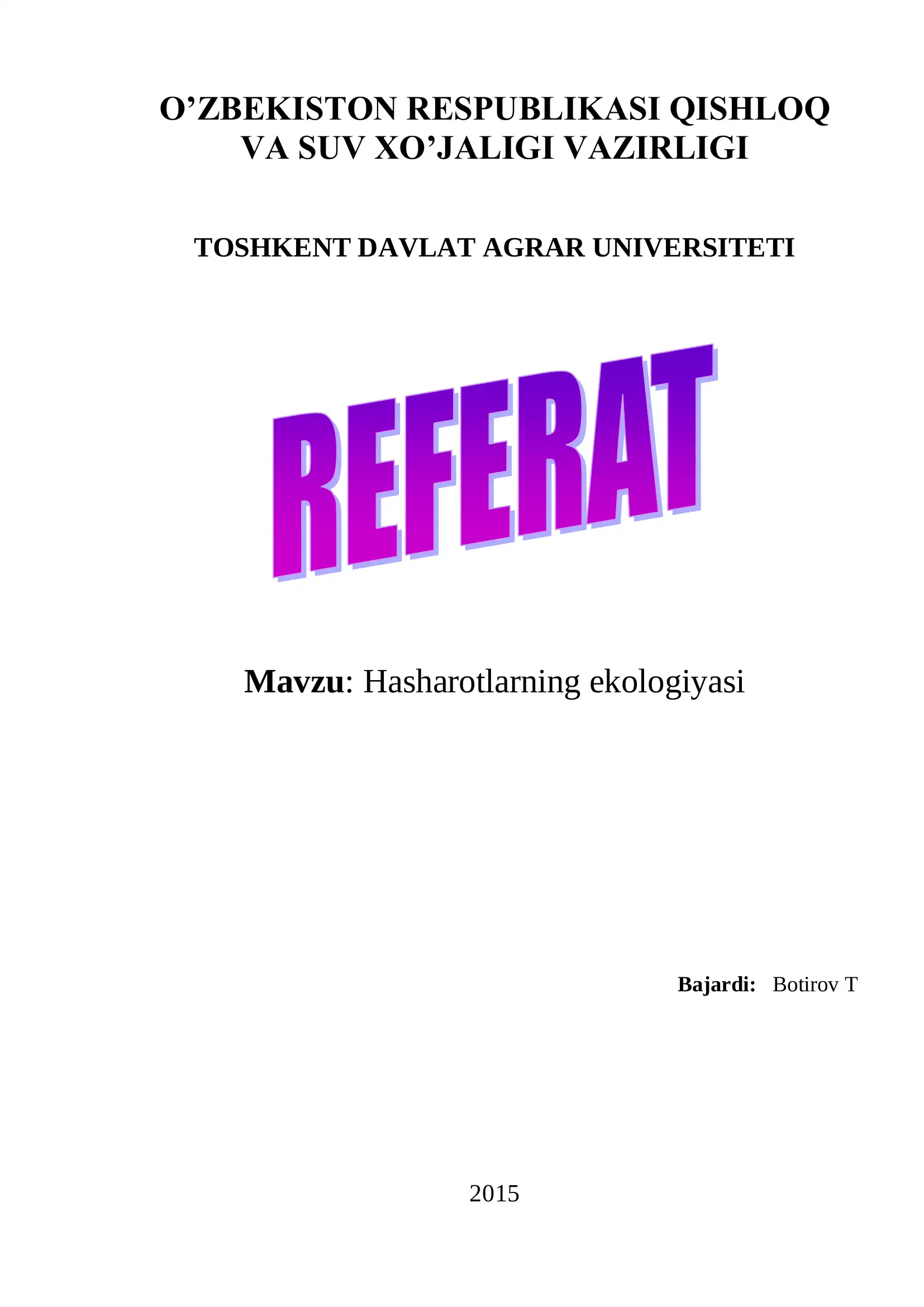 Hasharotlarning ekologiyasi
