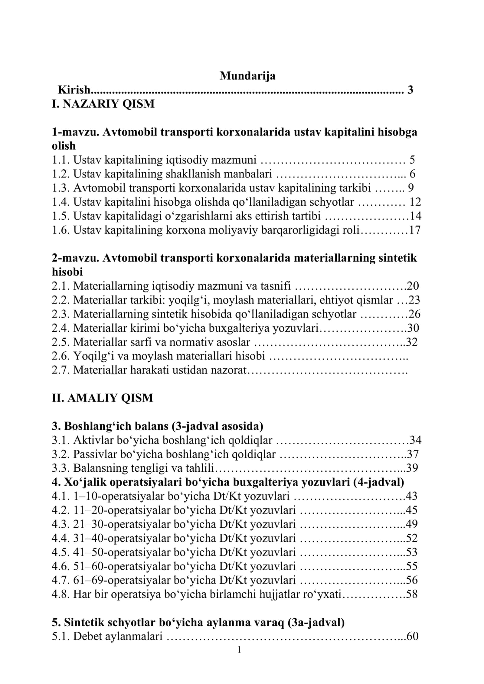 Avtomobil transporti korxonalarida ustav kapitalini hisobga  olish