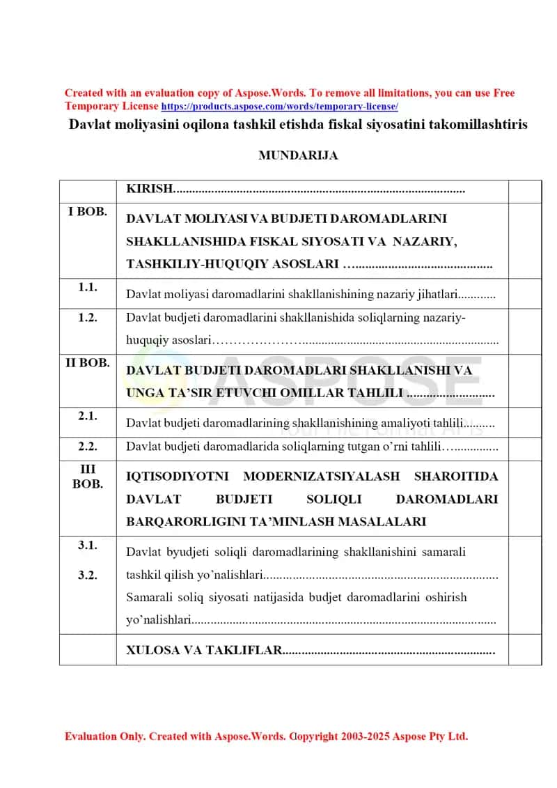 Davlat moliyasini oqilona tashkil etishda fiskal siyosatini takomillashtirish